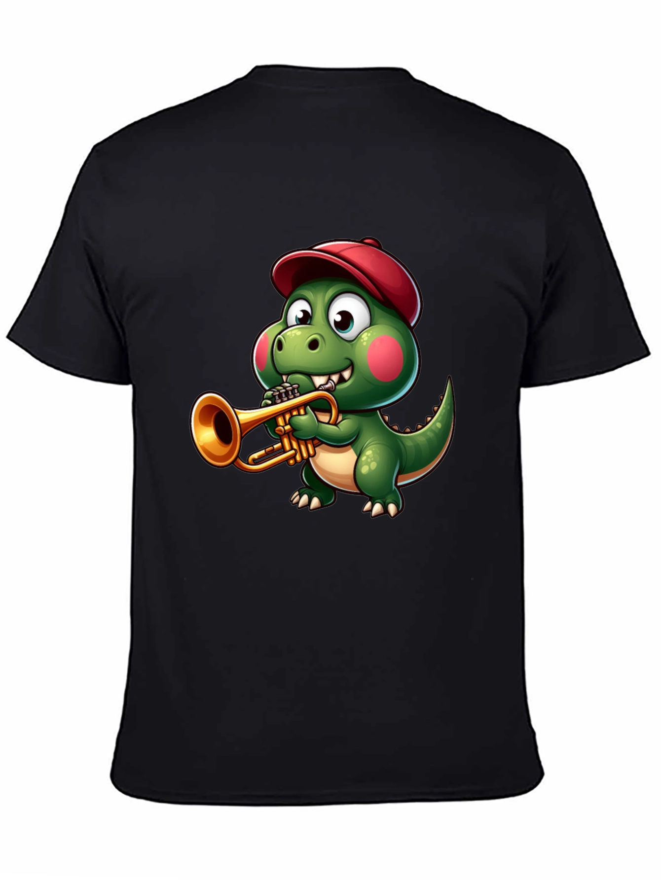 Black Trumpet Dinosaur T-Shirt - Cartoon Music Tee view 4