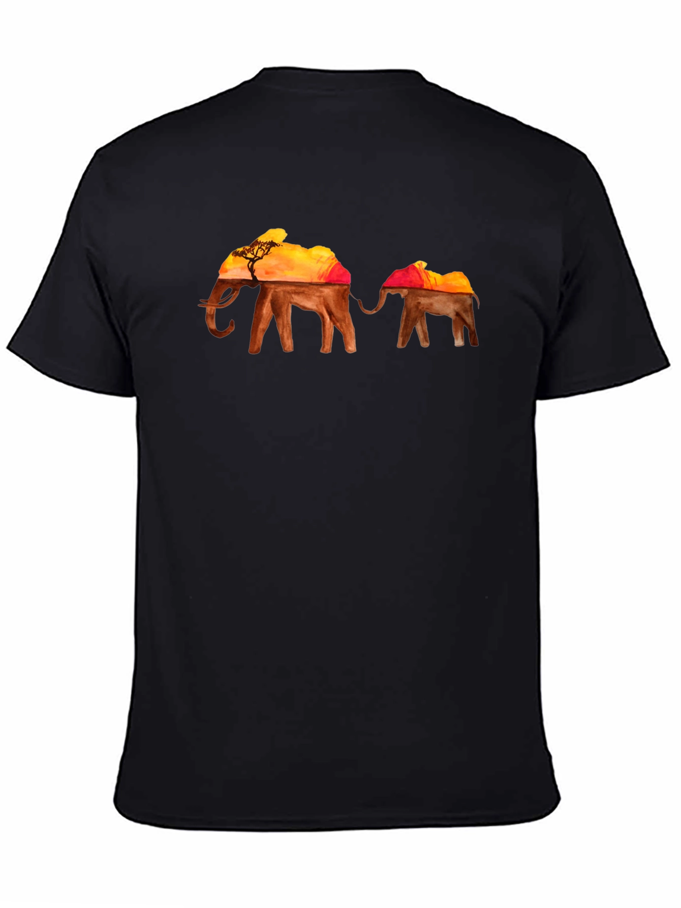 Black Elephant Sunset Graphic T-Shirt view 4