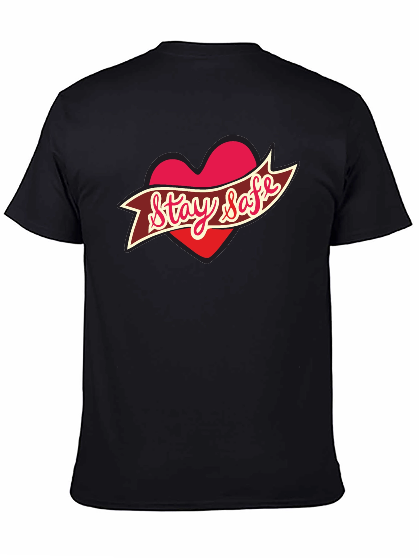 Black Stay Safe Heart T-Shirt - Black view 4