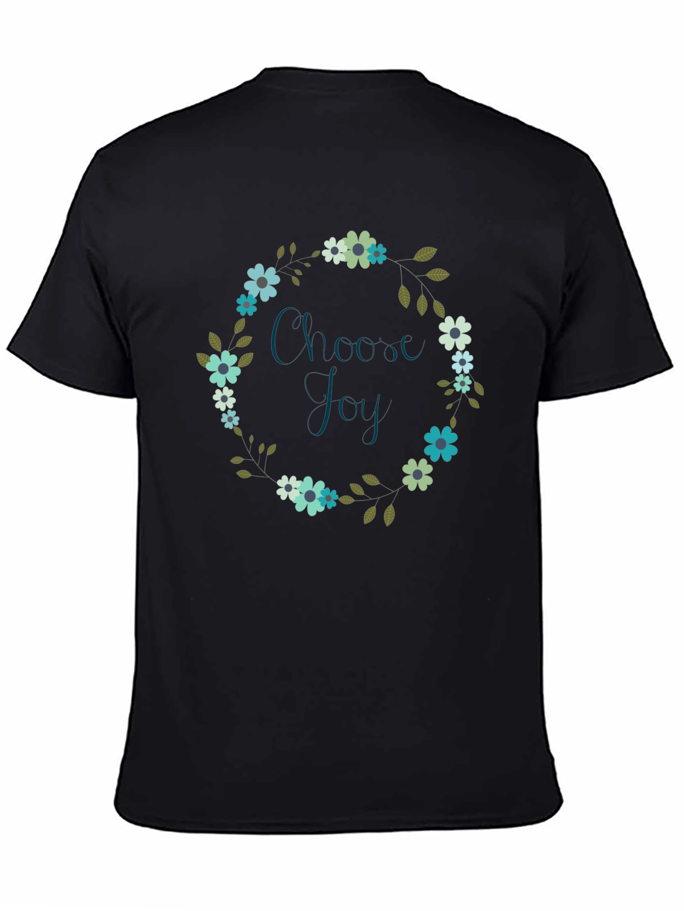 Black Choose Joy Floral Wreath Black T-Shirt view 4