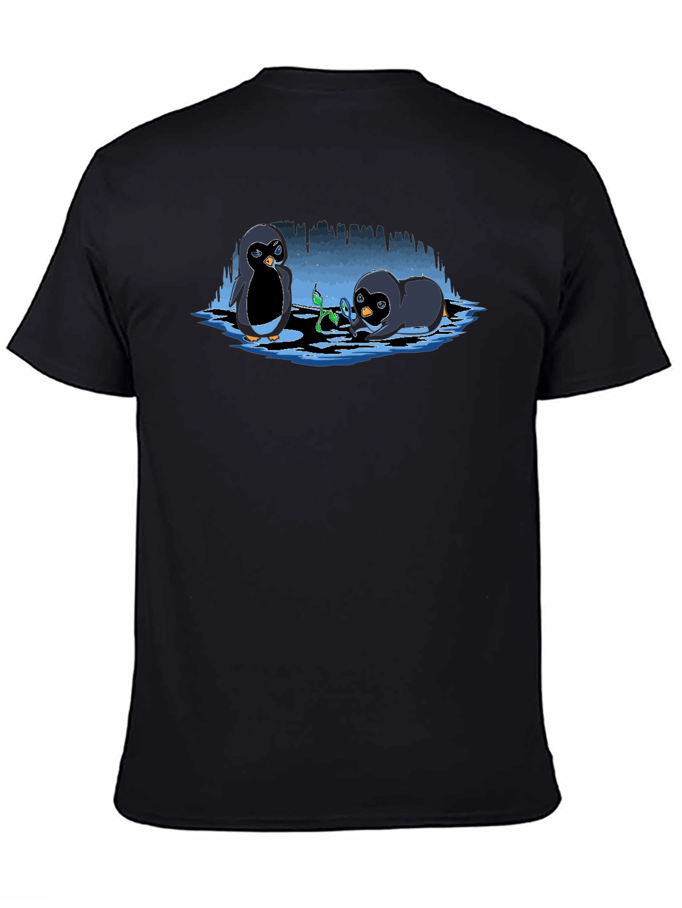 Black Penguin Plant T-Shirt - Cute Cartoon Design view 4