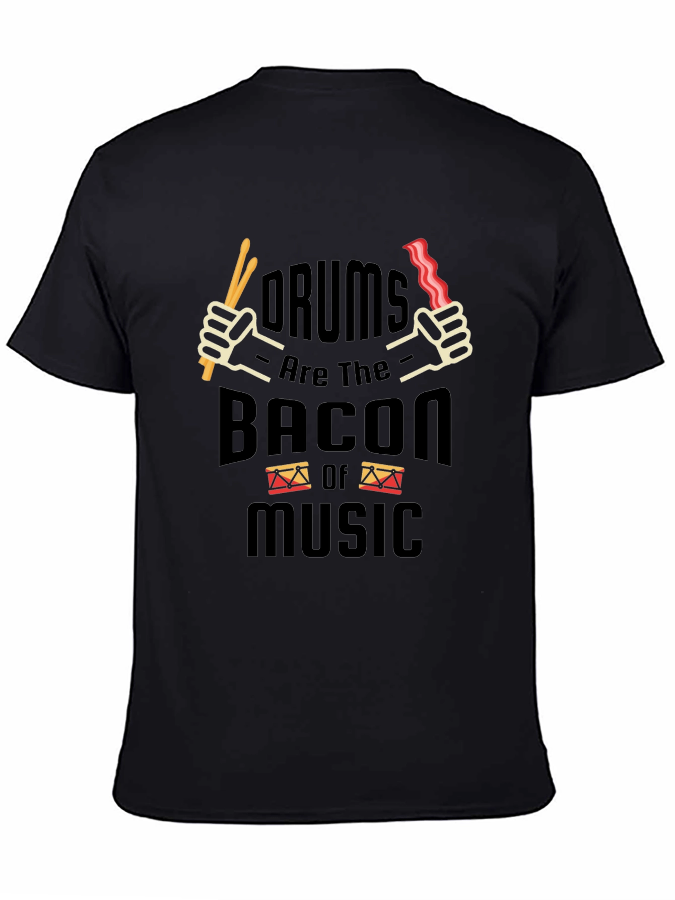 Black Drums Bacon Music T-Shirt Funny Musician Tee view 4