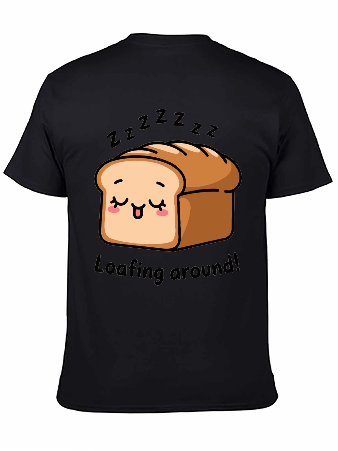 Black Loafing Around Bread Cartoon Black T-Shirt view 4