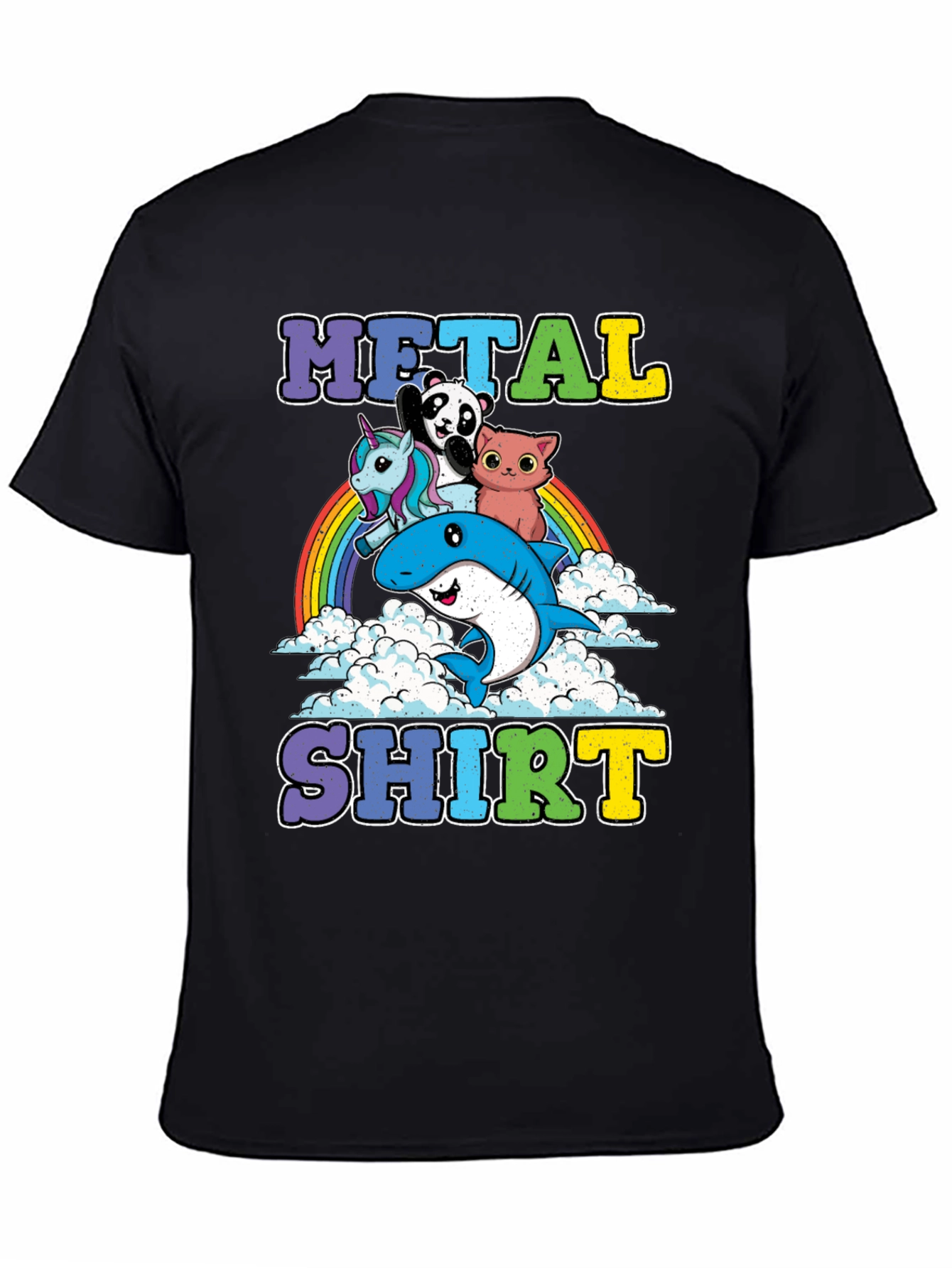 Black Metal Shirt with Cartoon Animals on Rainbow view 4
