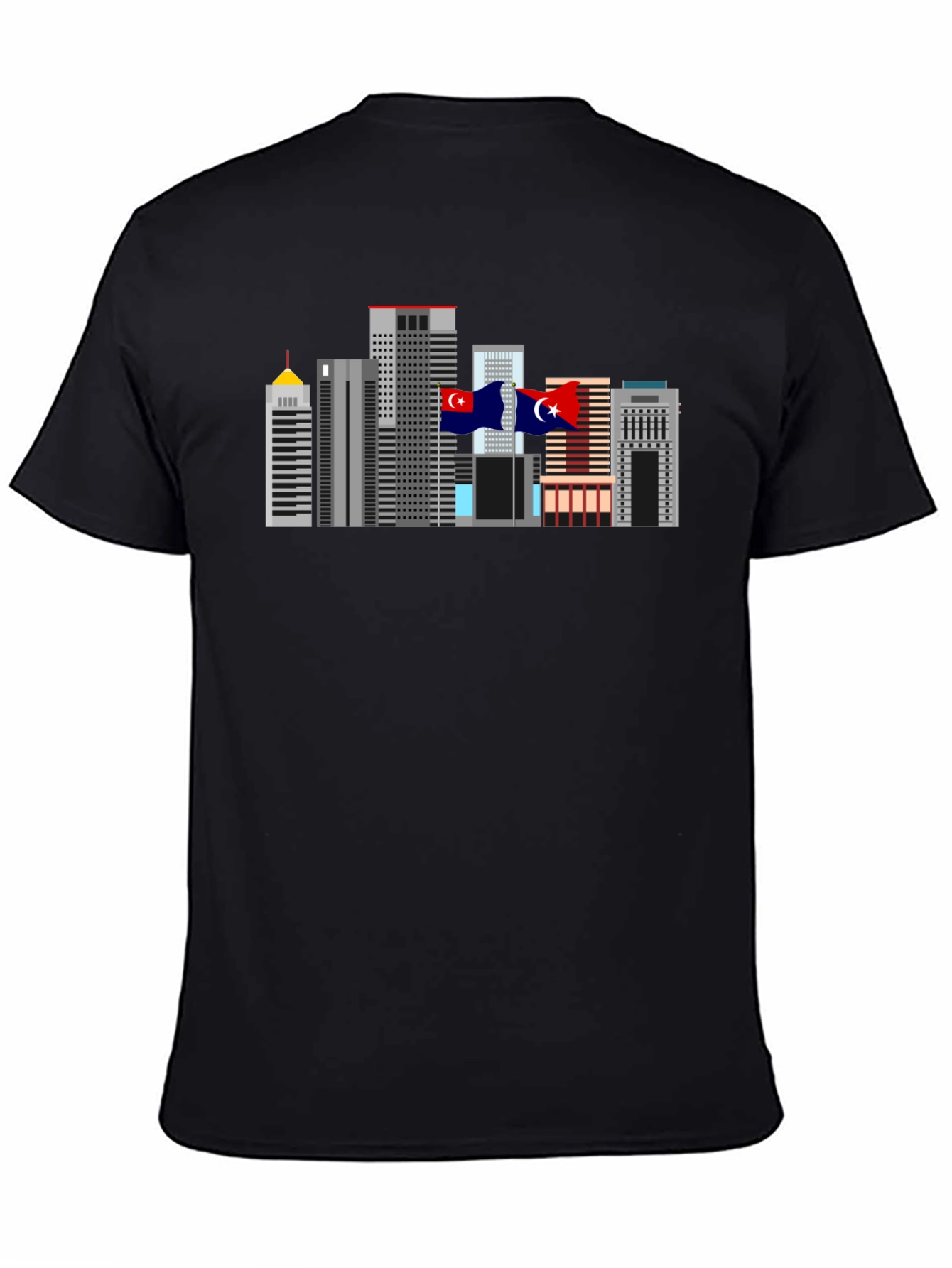 Black City Skyline Graphic Tee - Black Cotton T-Shirt view 4