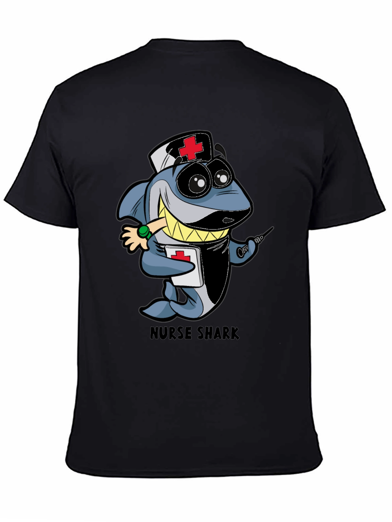 Black Nurse Shark Cartoon Graphic T-Shirt view 4
