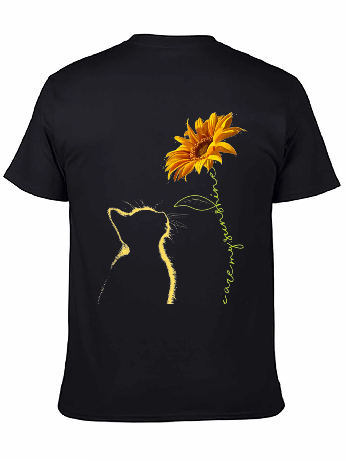 Black Sunflower Cat Graphic Tee - Black T-Shirt view 4