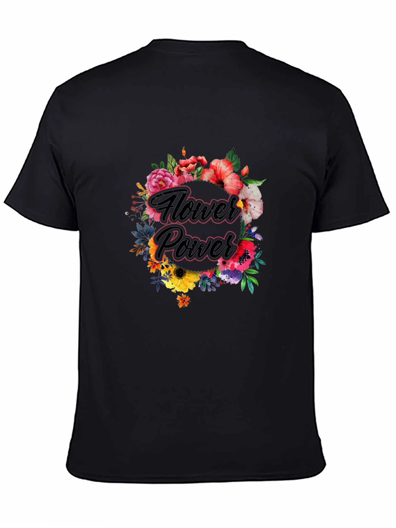 Black Flower Power Graphic Tee - Black Cotton T-Shirt view 4
