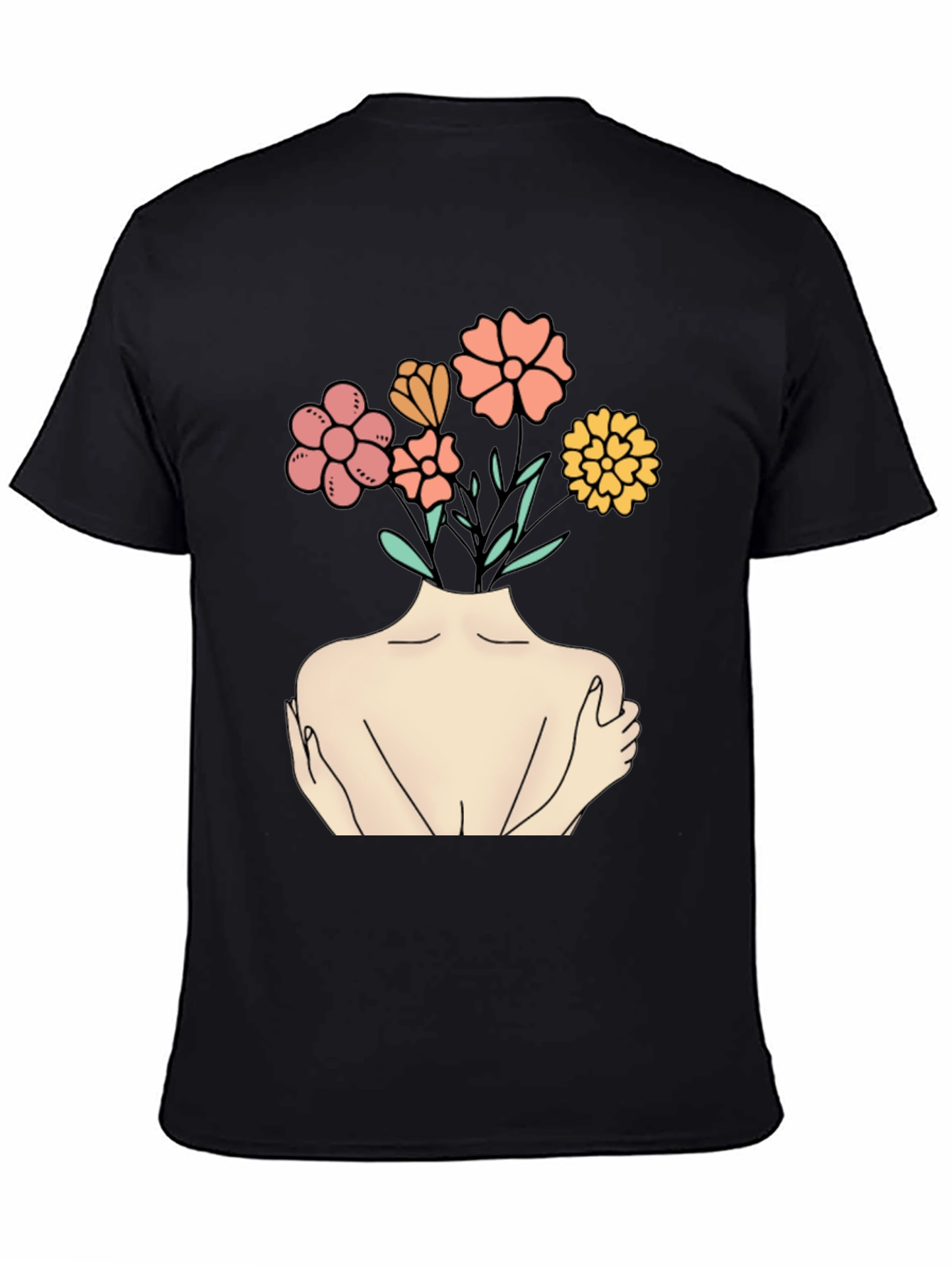 Black Floral Head Black Tee - Self Love Graphic Shirt view 4