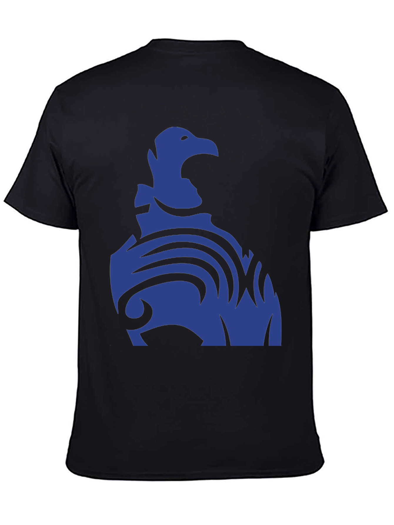 Black Blue Eagle Tribal Design Black T-Shirt view 4