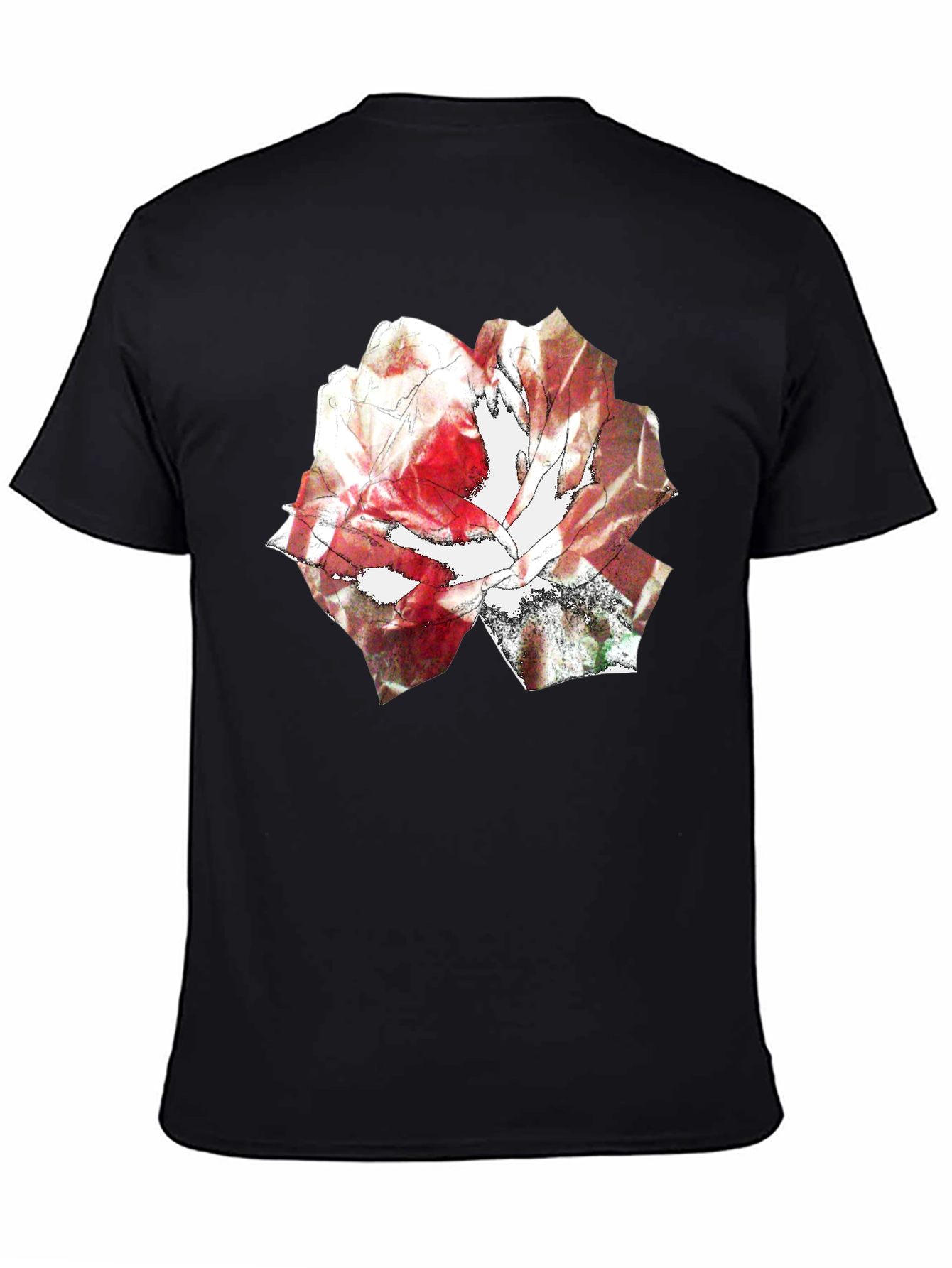 Black Abstract Rose Print Black T-Shirt view 4