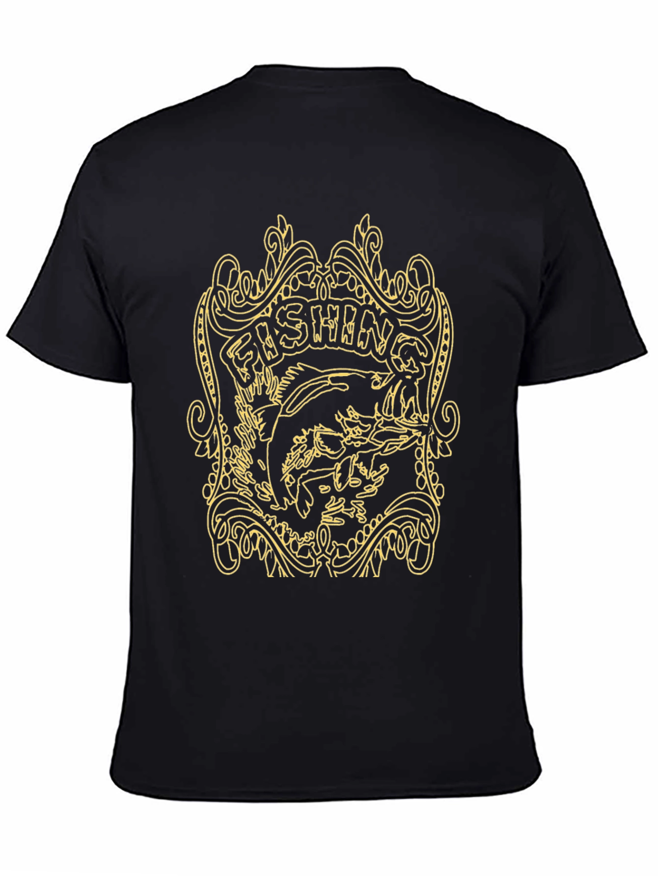 Black Fishing Graphic Tee - Black Cotton T-Shirt view 4