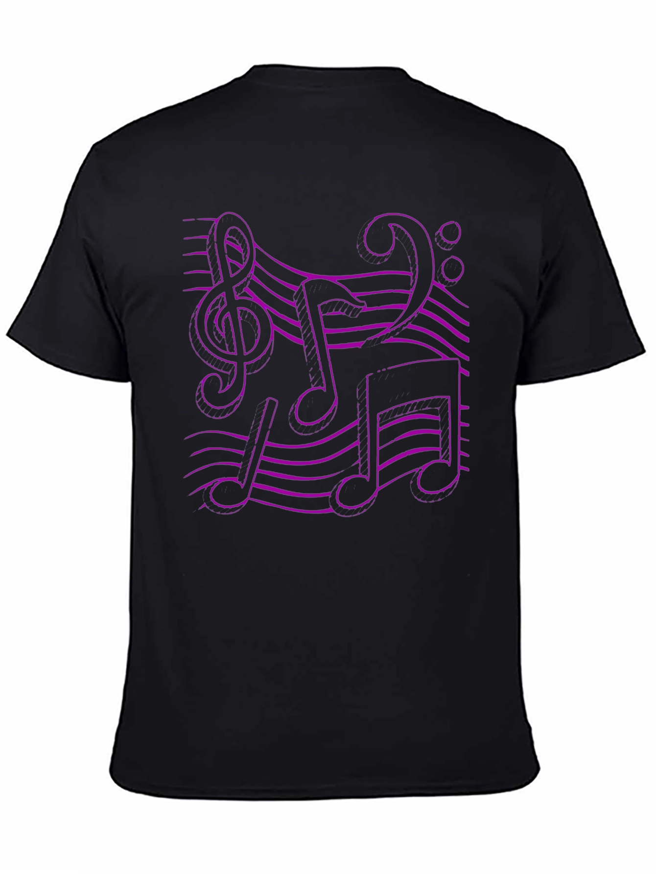 Black Music Note Graphic Tee - Black Cotton T-Shirt view 4
