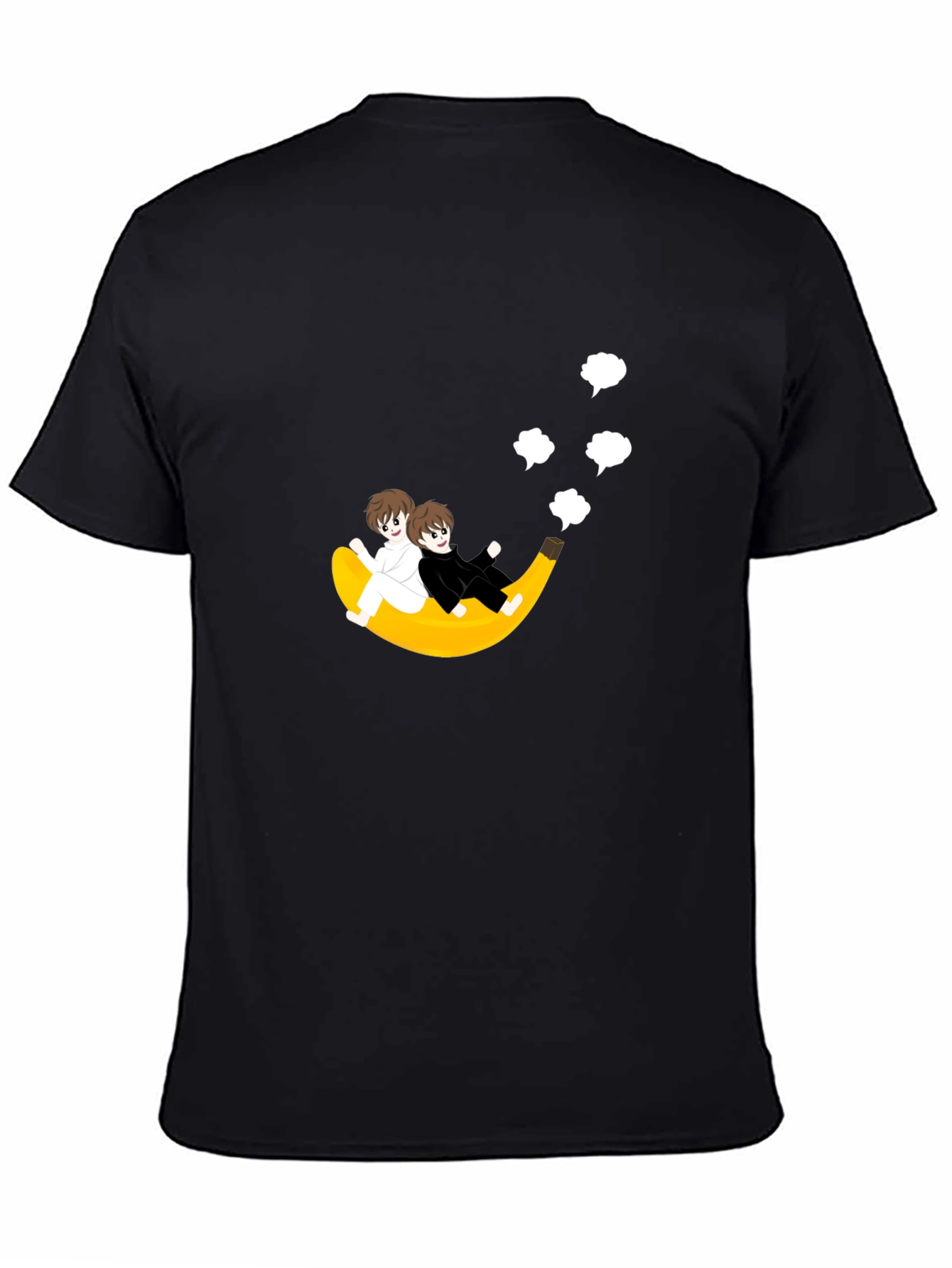Black Whimsical Banana Ride T-Shirt - Unique Cartoon Design view 4