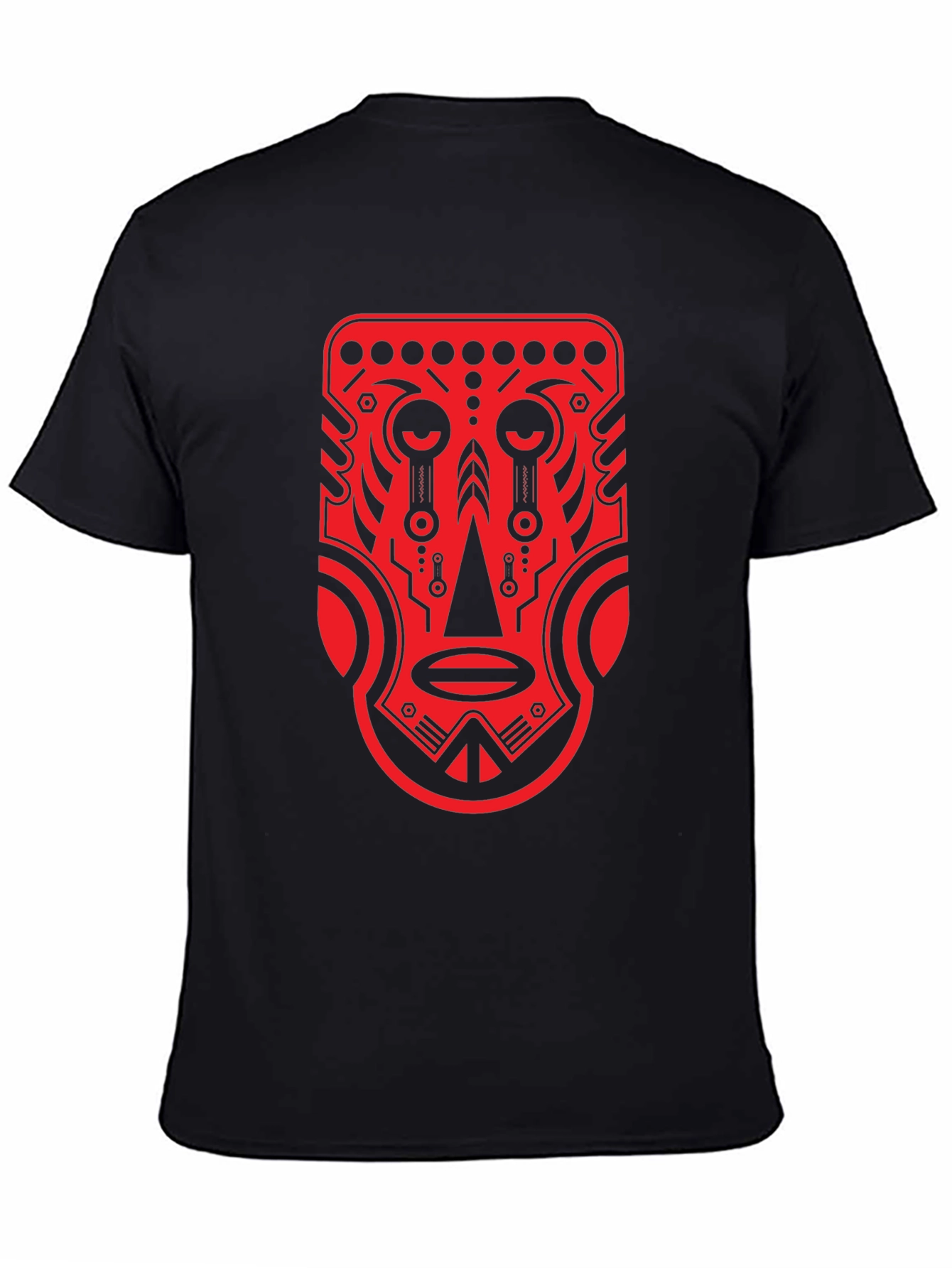 Black Tribal Mask Graphic Tee - Bold Red Design view 4