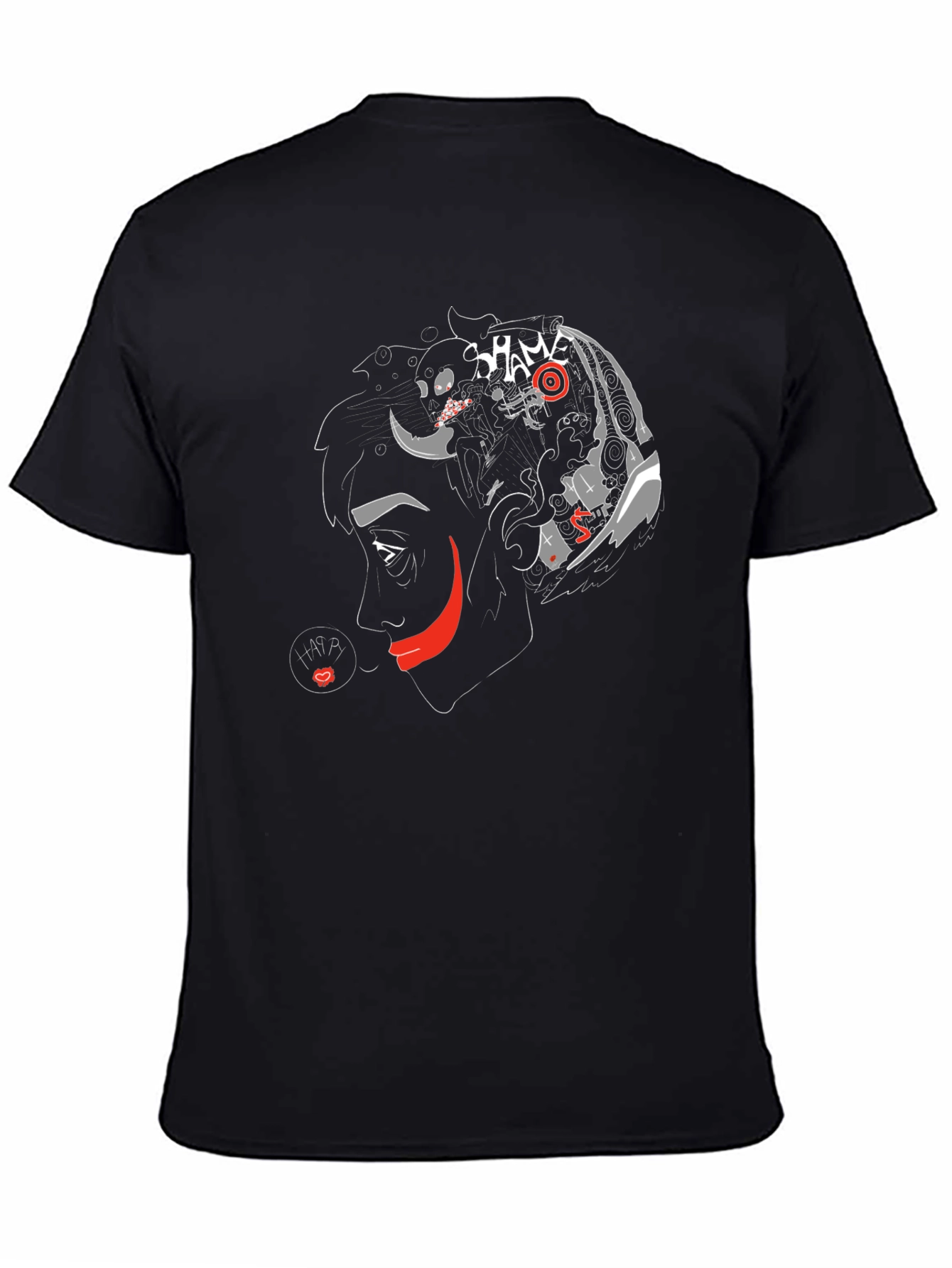 Black Unique Graphic T-Shirt - "Shame" Artistic Design view 4