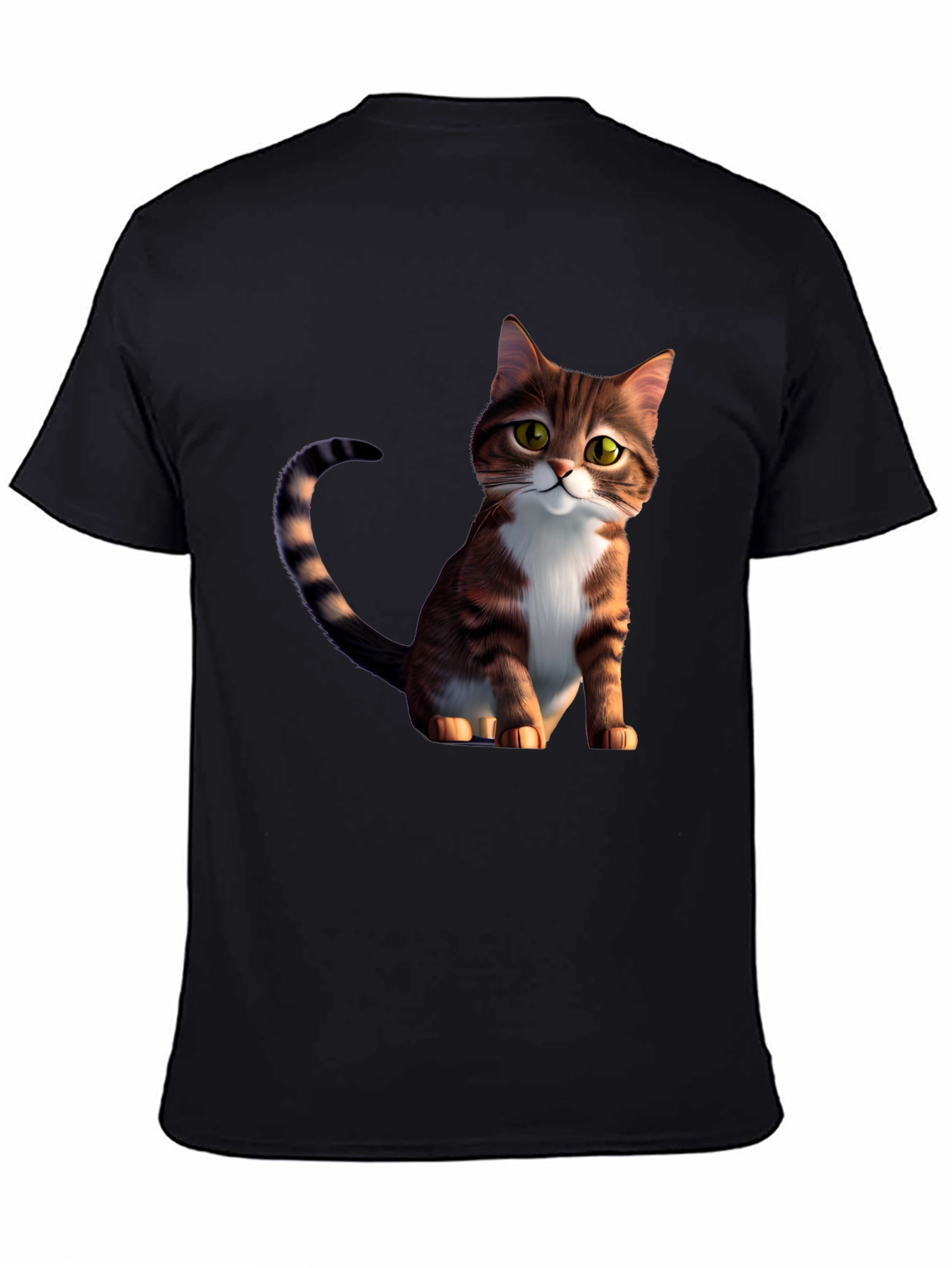 Black Cartoon Cat Graphic Black T-Shirt view 4