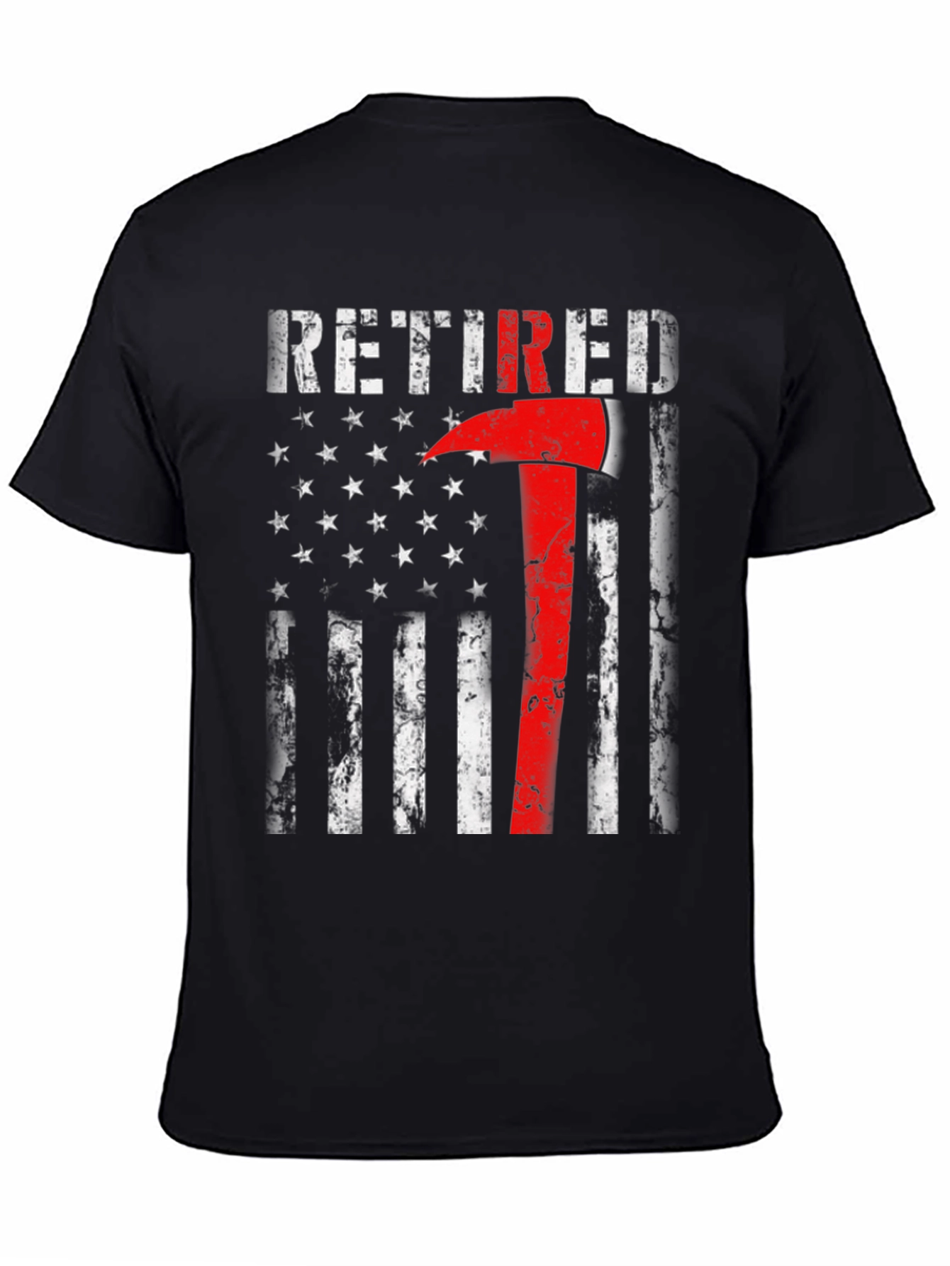 Black Retired Firefighter Axe American Flag T-Shirt view 4