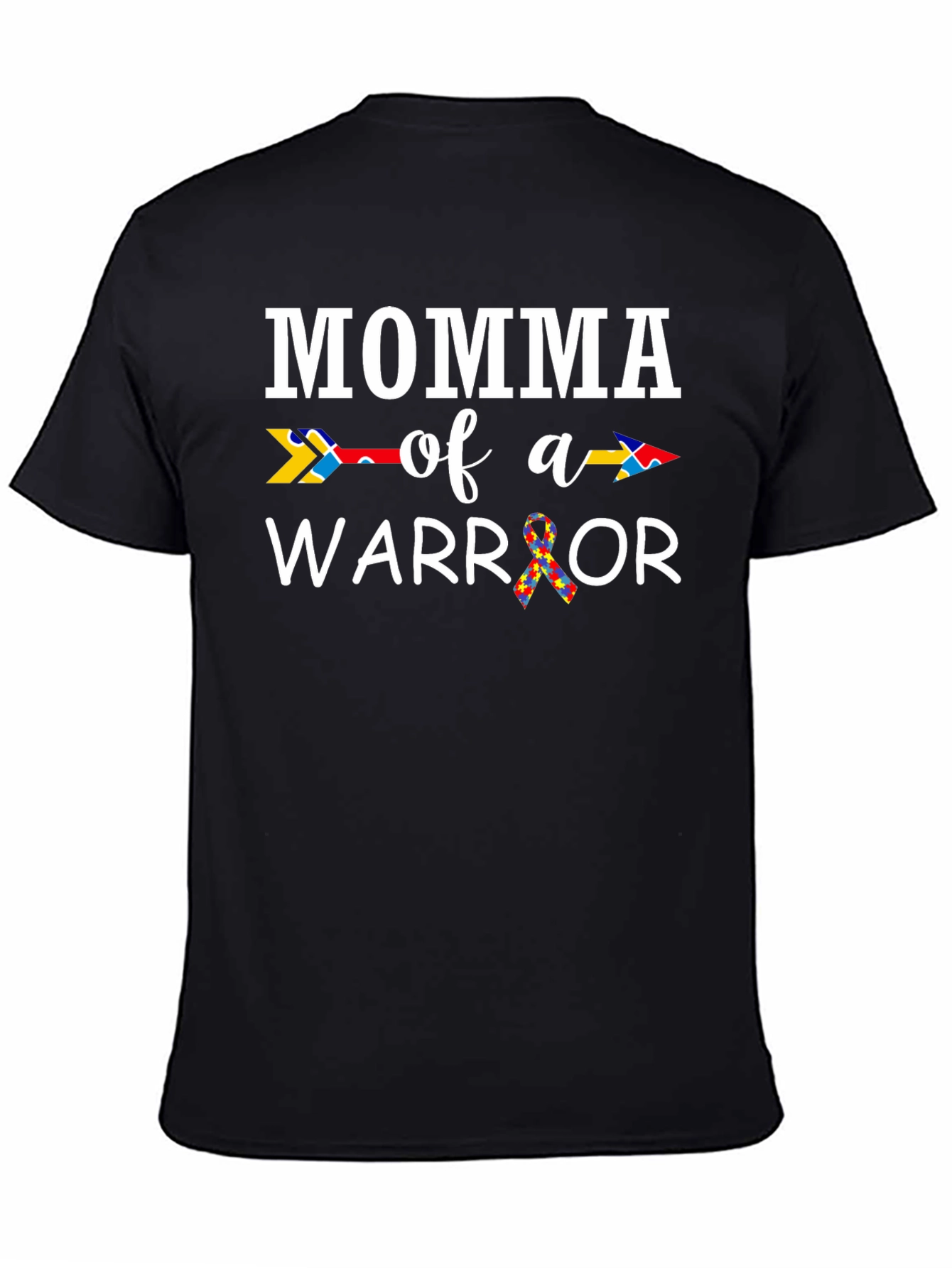 Black Momma of a Warrior Autism Awareness T-Shirt view 4