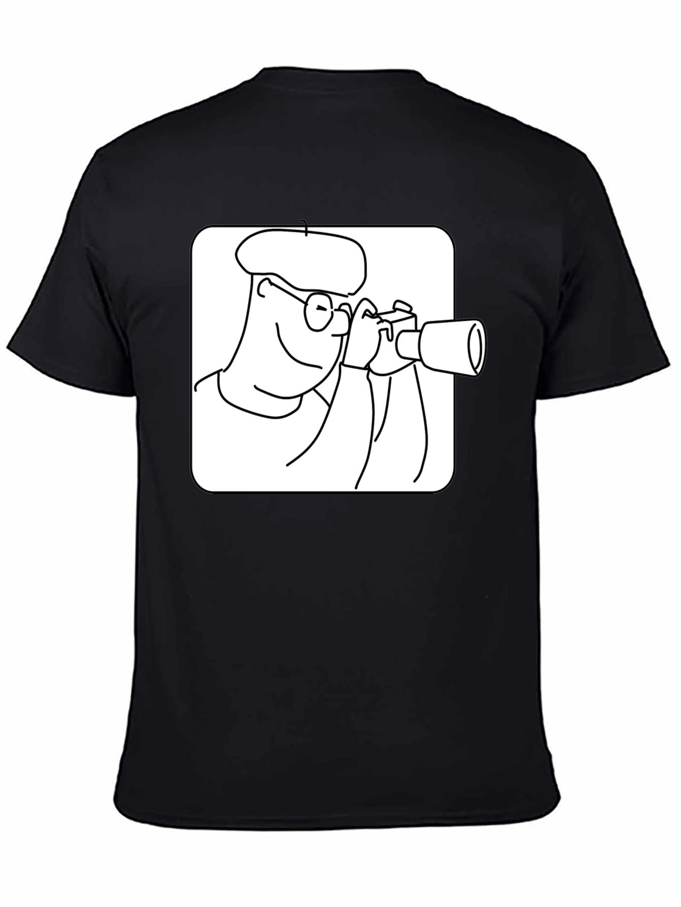 Black Black T-Shirt with Cartoon Photographer Design view 4