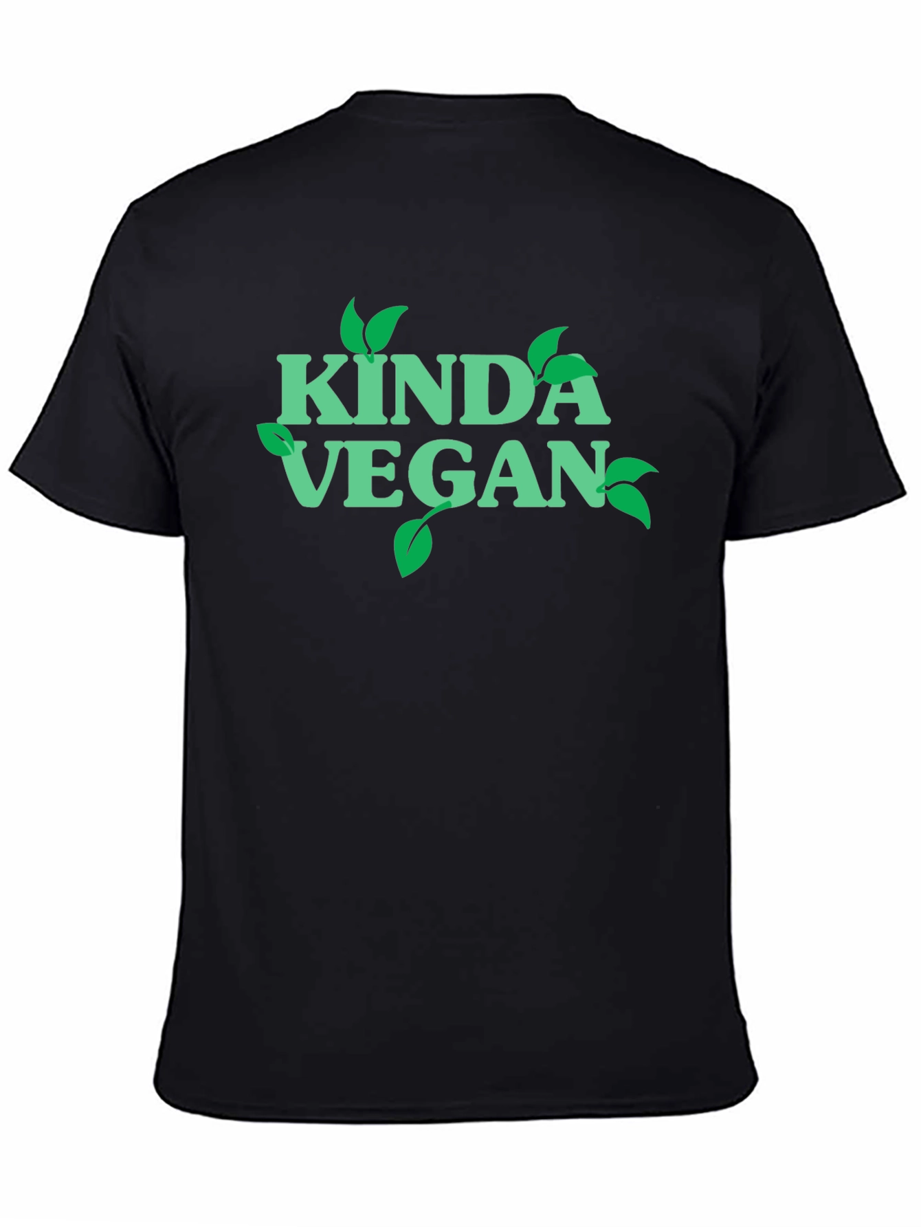 Black Kinda Vegan T-Shirt - Green Leaf Design view 4