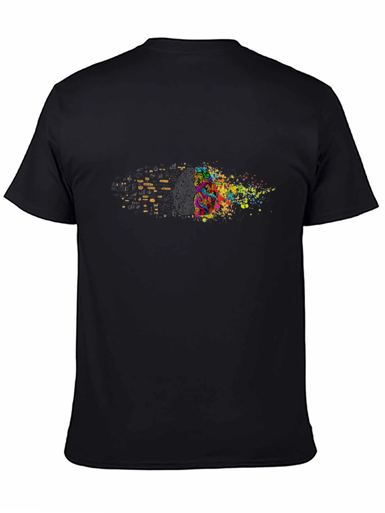 Black Abstract Mind T-Shirt: Colorful Brain Art view 4