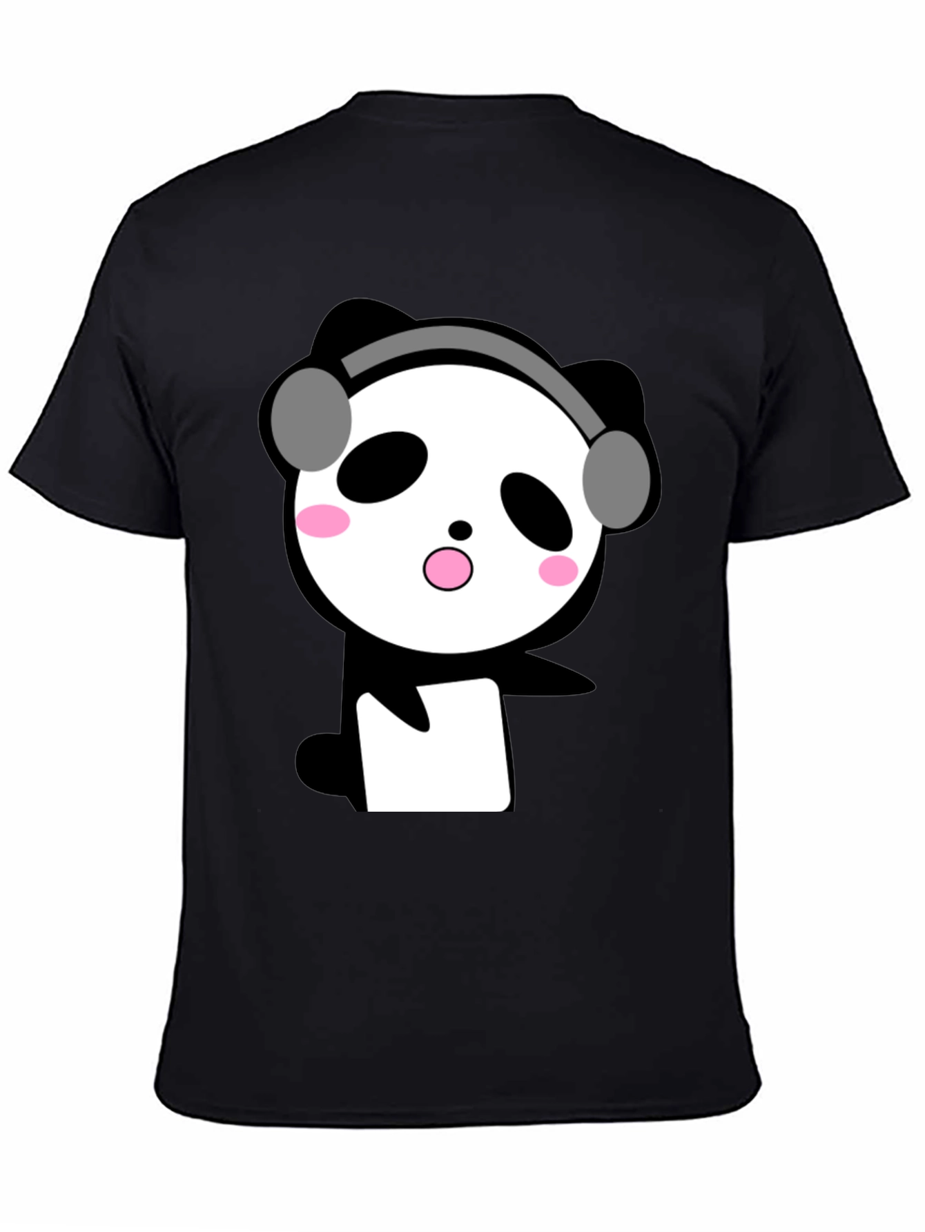 Black Cute Panda with Headphones Black T-Shirt view 4