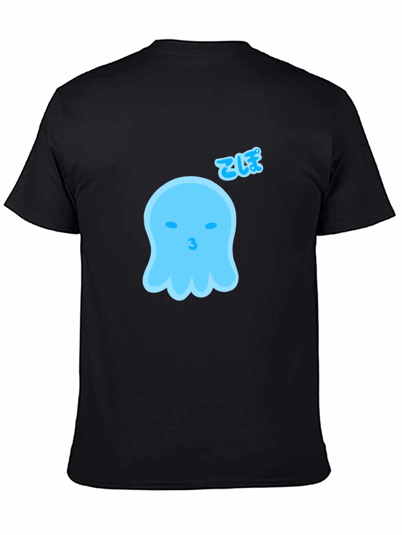 Black Cute Blue Ghost Graphic Tee - Soft Cotton Blend view 4