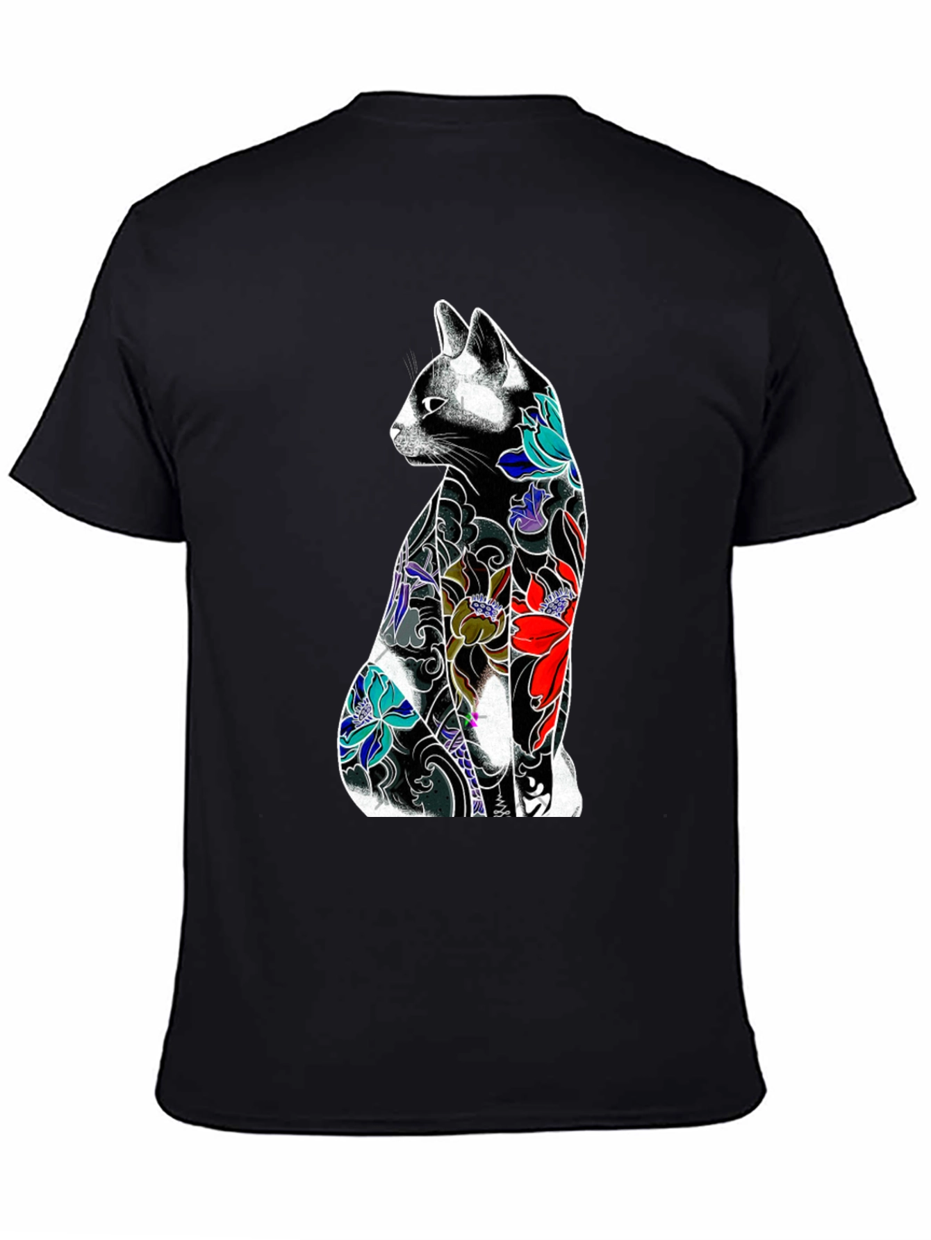 Black Tattoo Cat Graphic Tee - Unique Style view 4