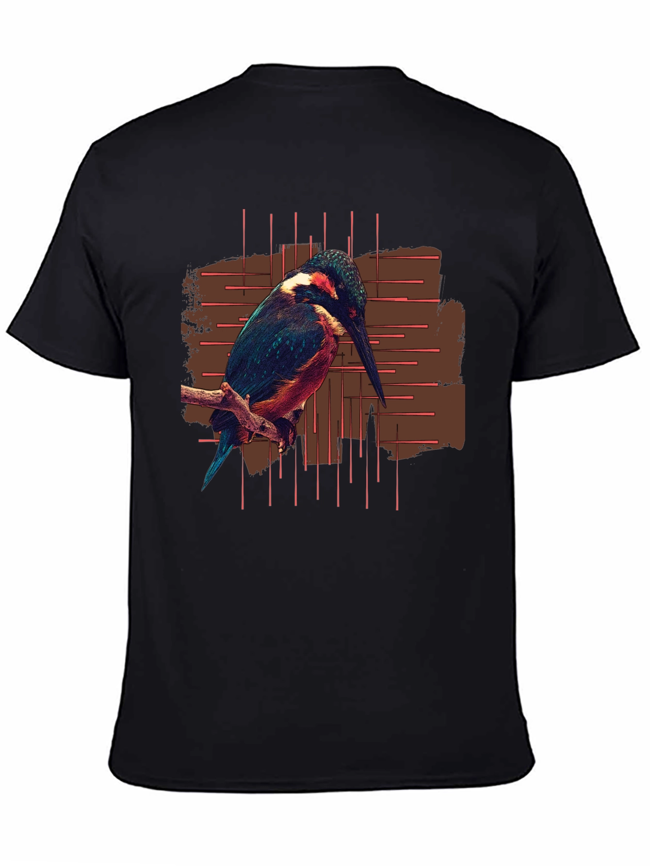Black Kingfisher Bird Graphic Print Black T-Shirt view 4