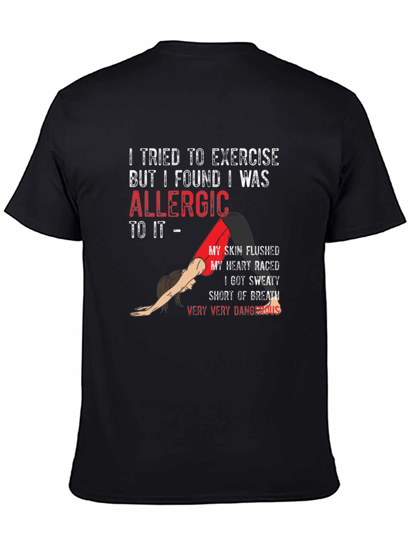 Black Funny Exercise Allergy T-Shirt view 4