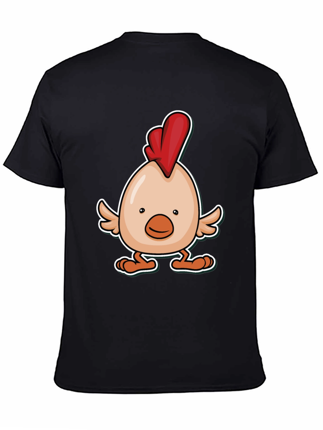 Black Cartoon Chicken Graphic Tee - Black Cotton Blend view 4