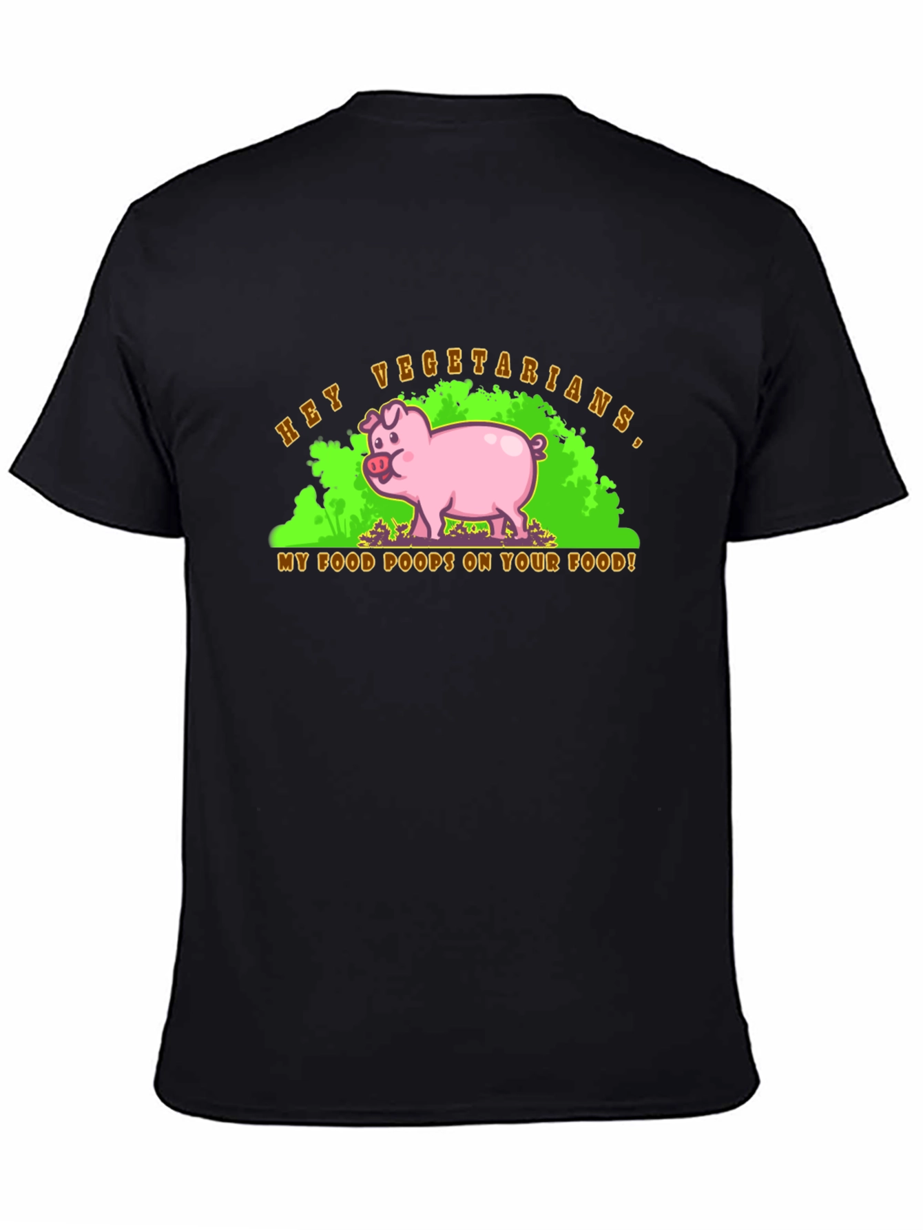 Black Hey Vegetarians Pig Humor Graphic T-Shirt view 4