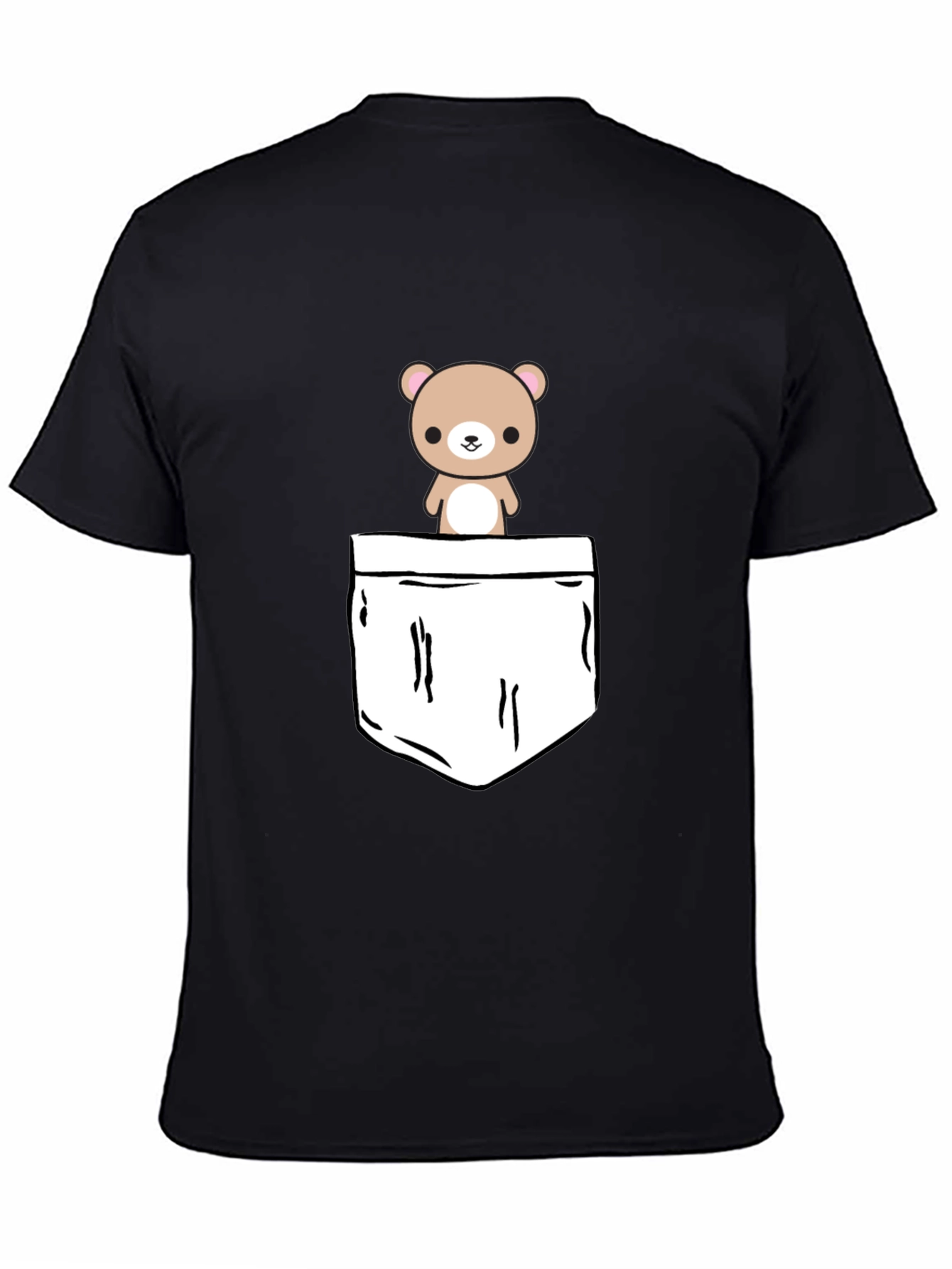 Black Cute Bear Pocket Graphic T-Shirt view 4