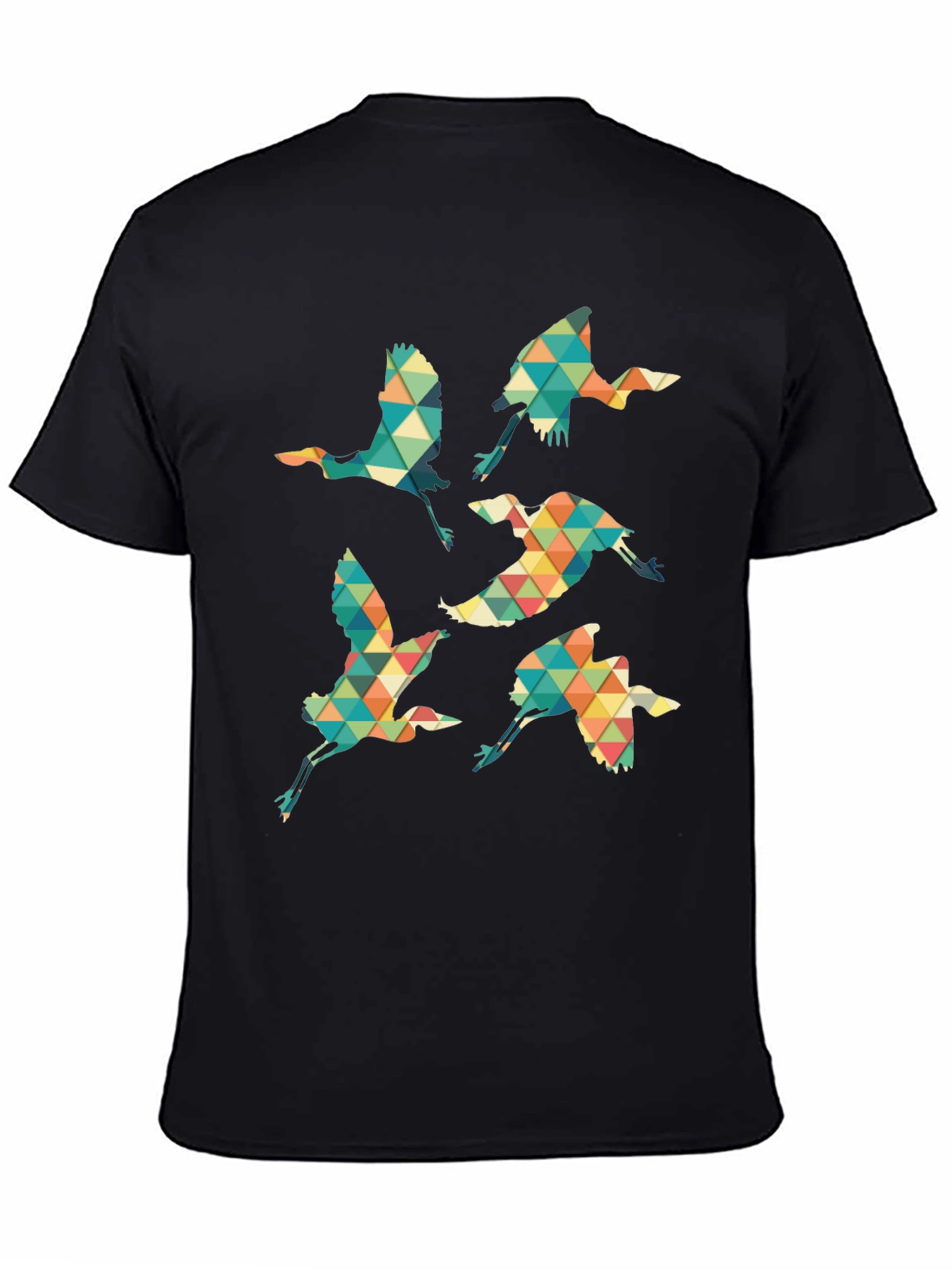 Black Geometric Crane Print Black T-Shirt view 4