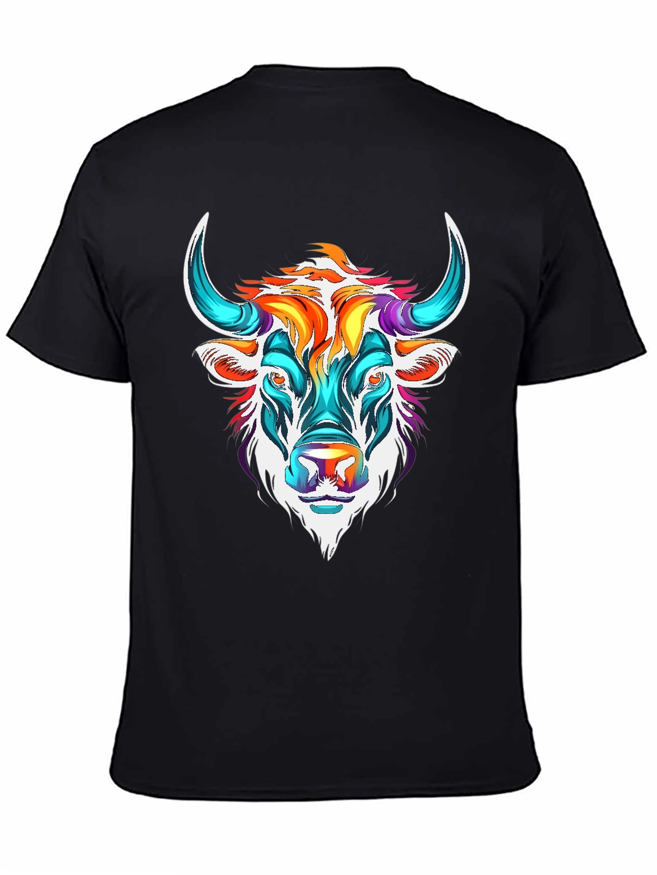 Black Colorful Bull Graphic Tee - Unisex T-Shirt view 4