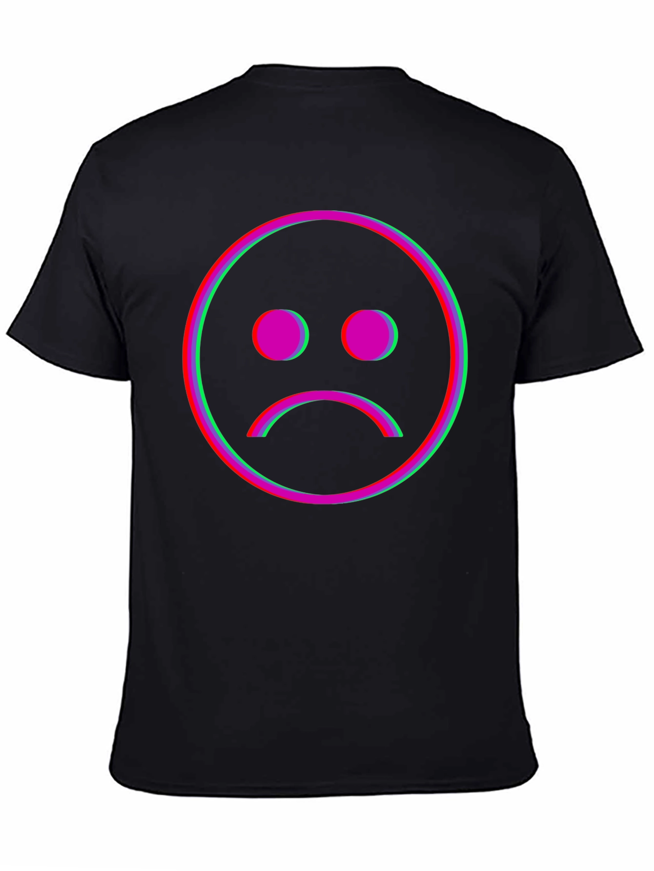 Black Sad Face Glitch Graphic Black T-Shirt view 4