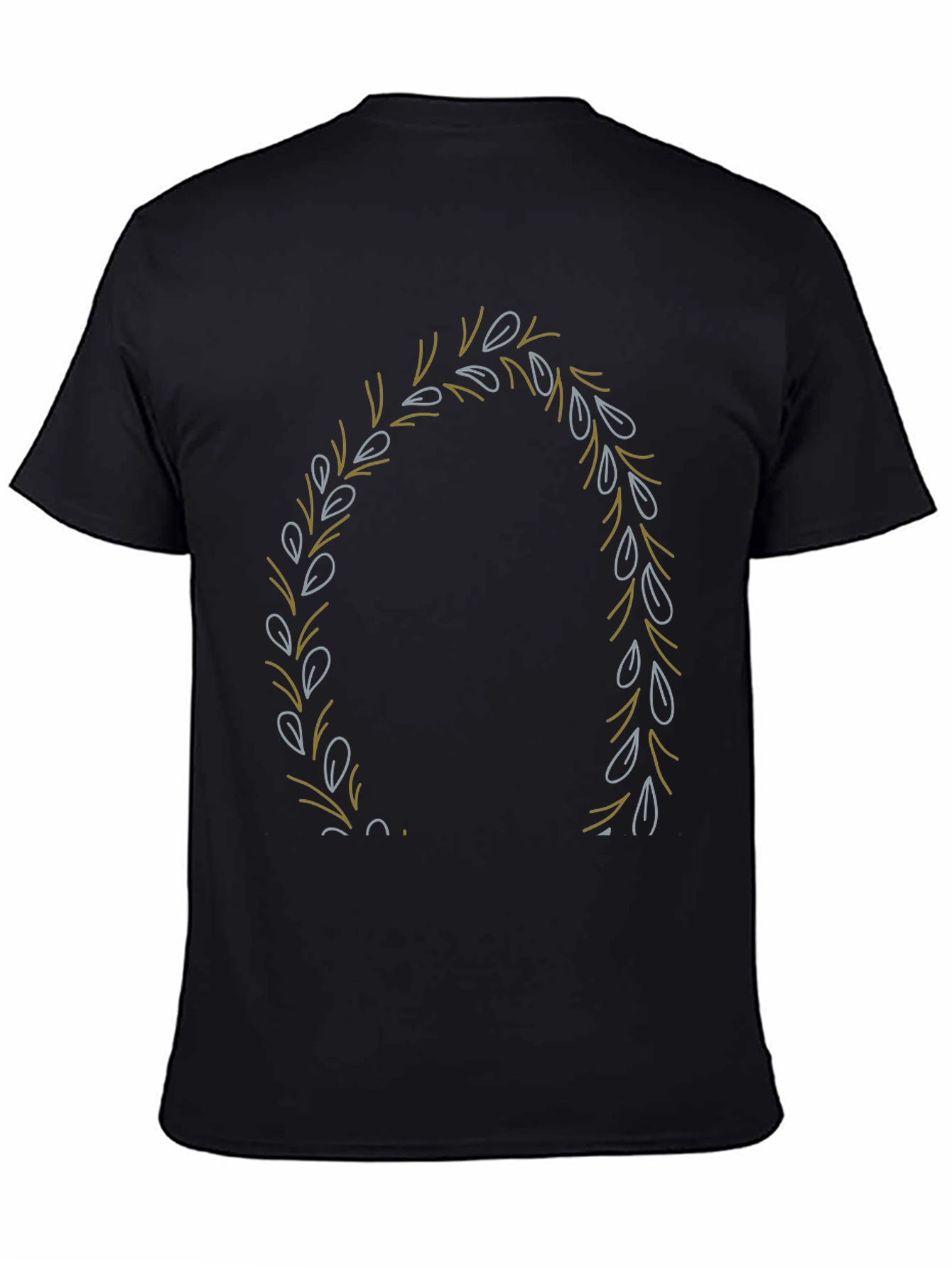 Black Men's Black T-Shirt with Leaf Wreath Design view 4