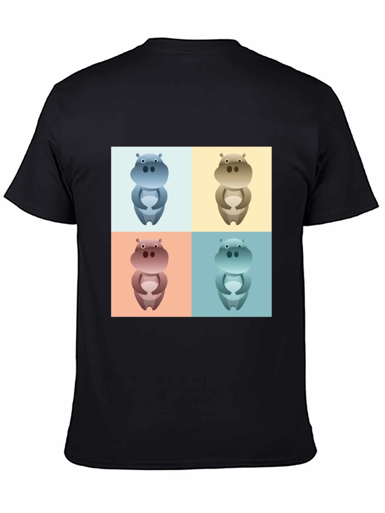 Black Hippo Pop Art Graphic Tee - Black Cotton T-Shirt view 4