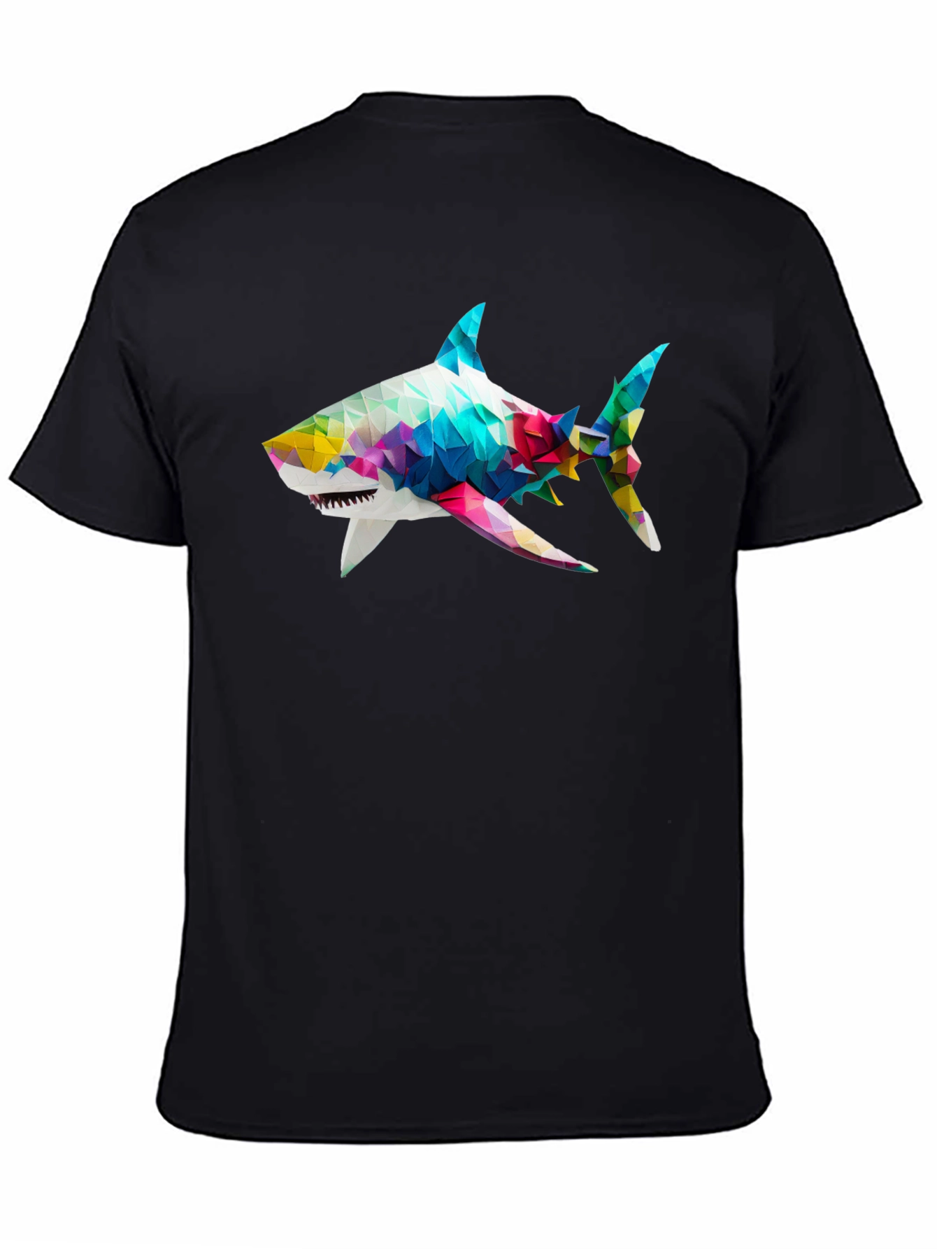 Black Geometric Shark Graphic Tee - Black Cotton Blend view 4