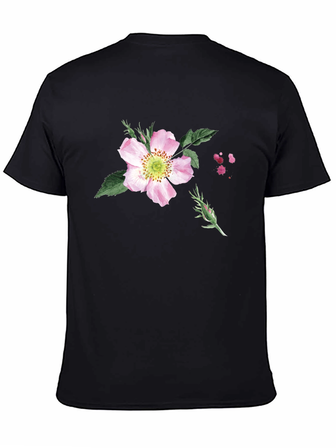 Black Floral Print Black T-Shirt - Botanical Style view 4