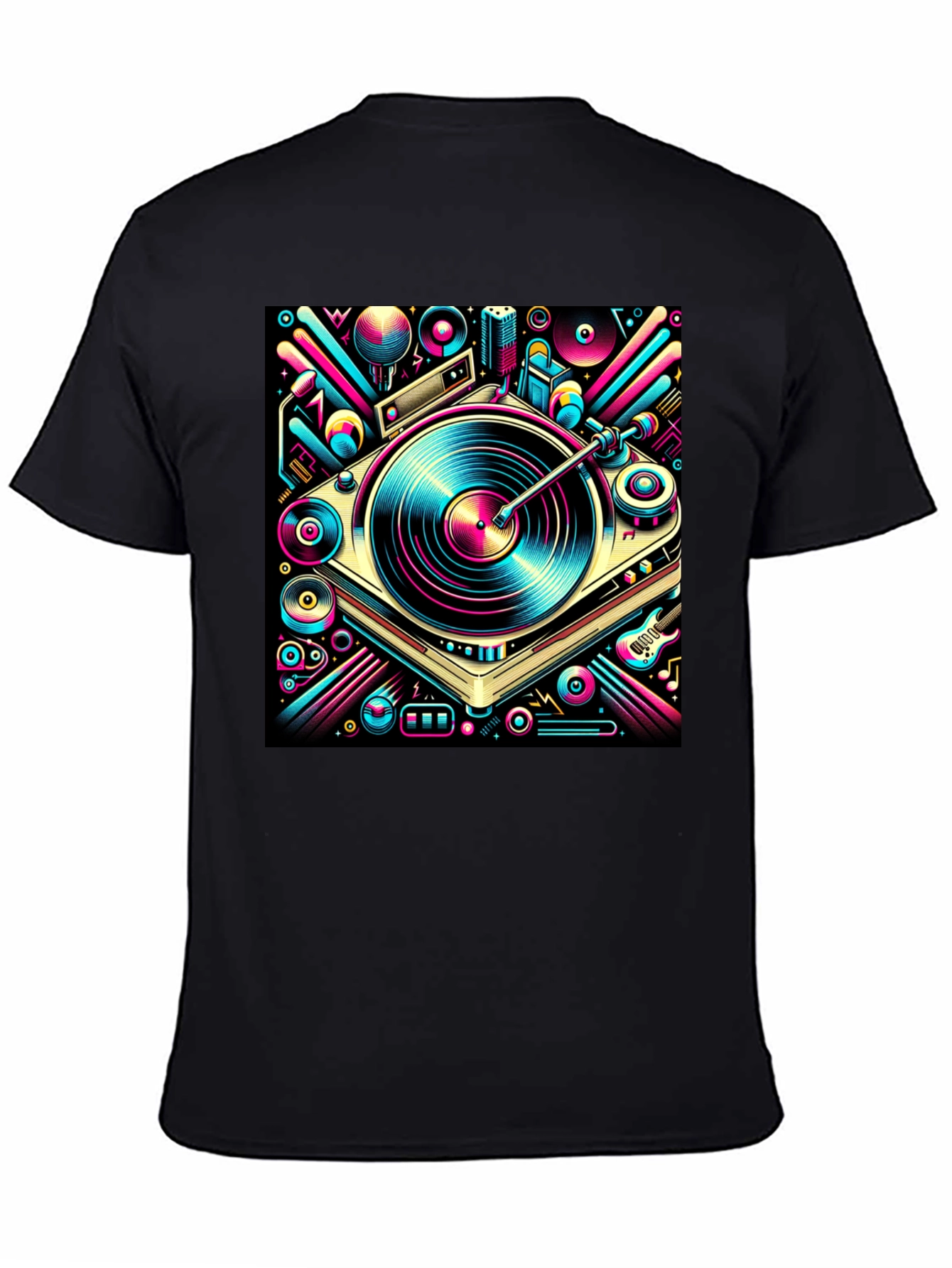 Black Retro Turntable Graphic Tee view 4