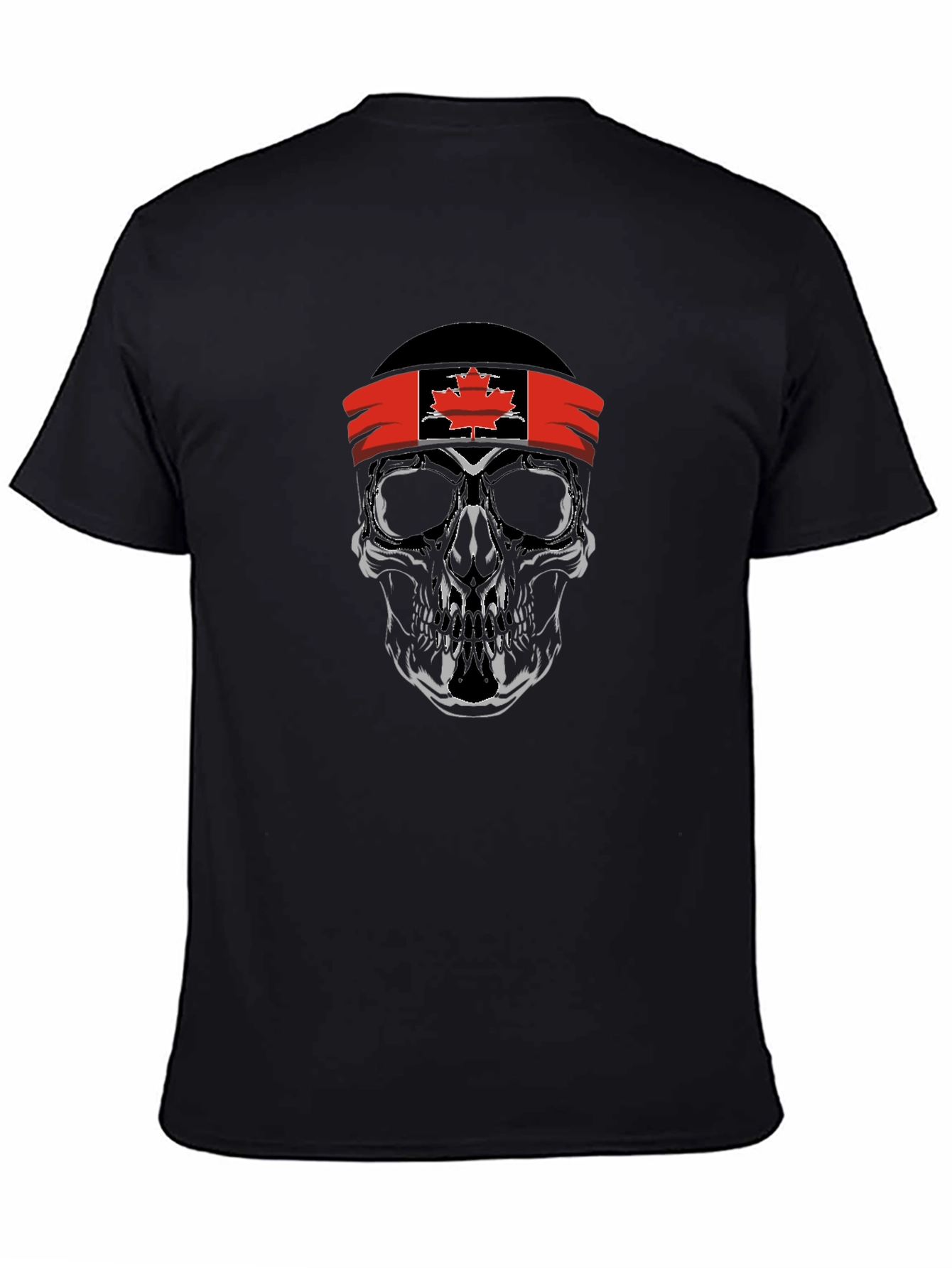 Black Skull with Canadian Flag Headband Graphic T-Shirt view 4