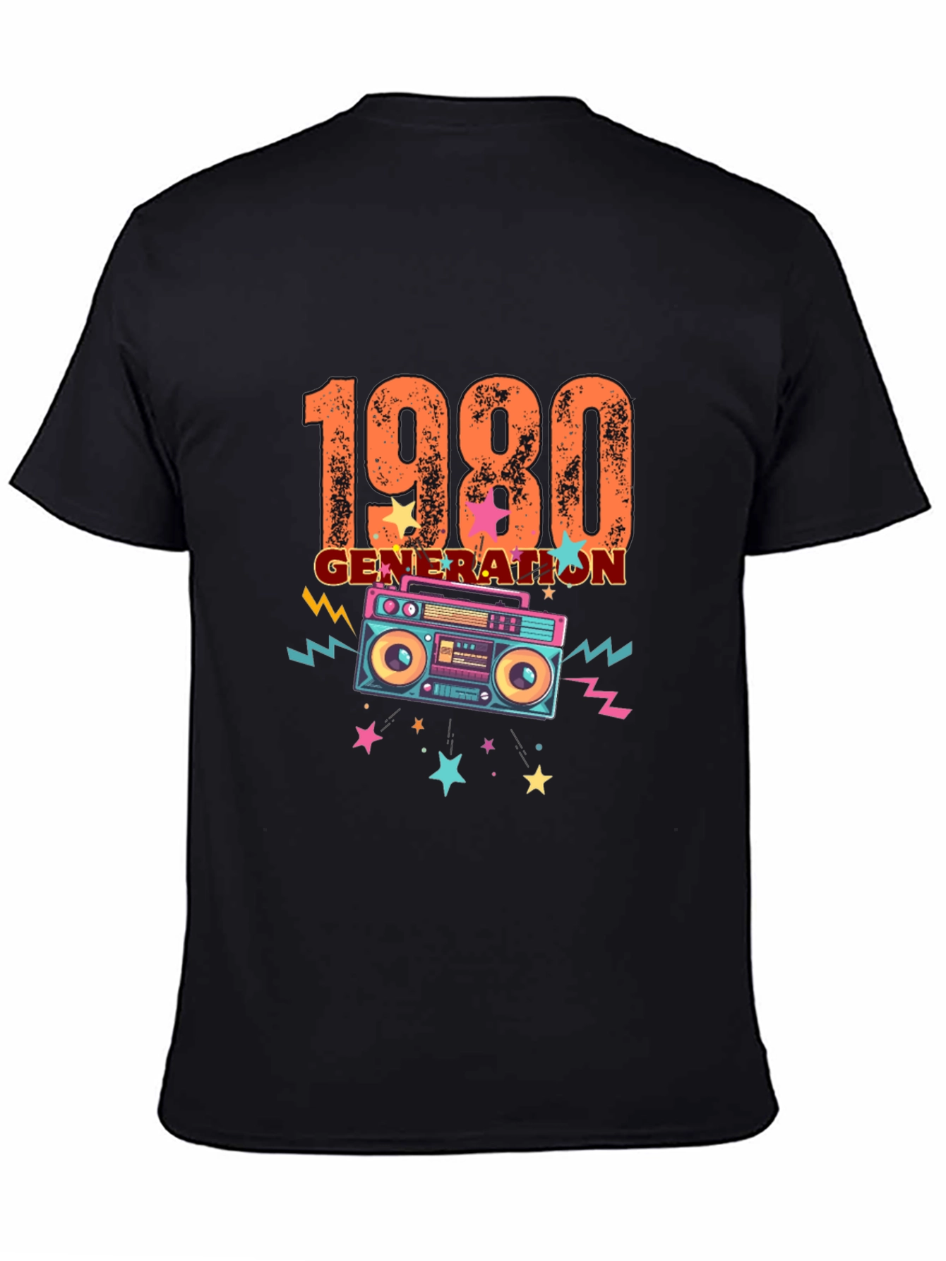 Black Retro 1980s Generation Boombox Graphic T-Shirt view 4