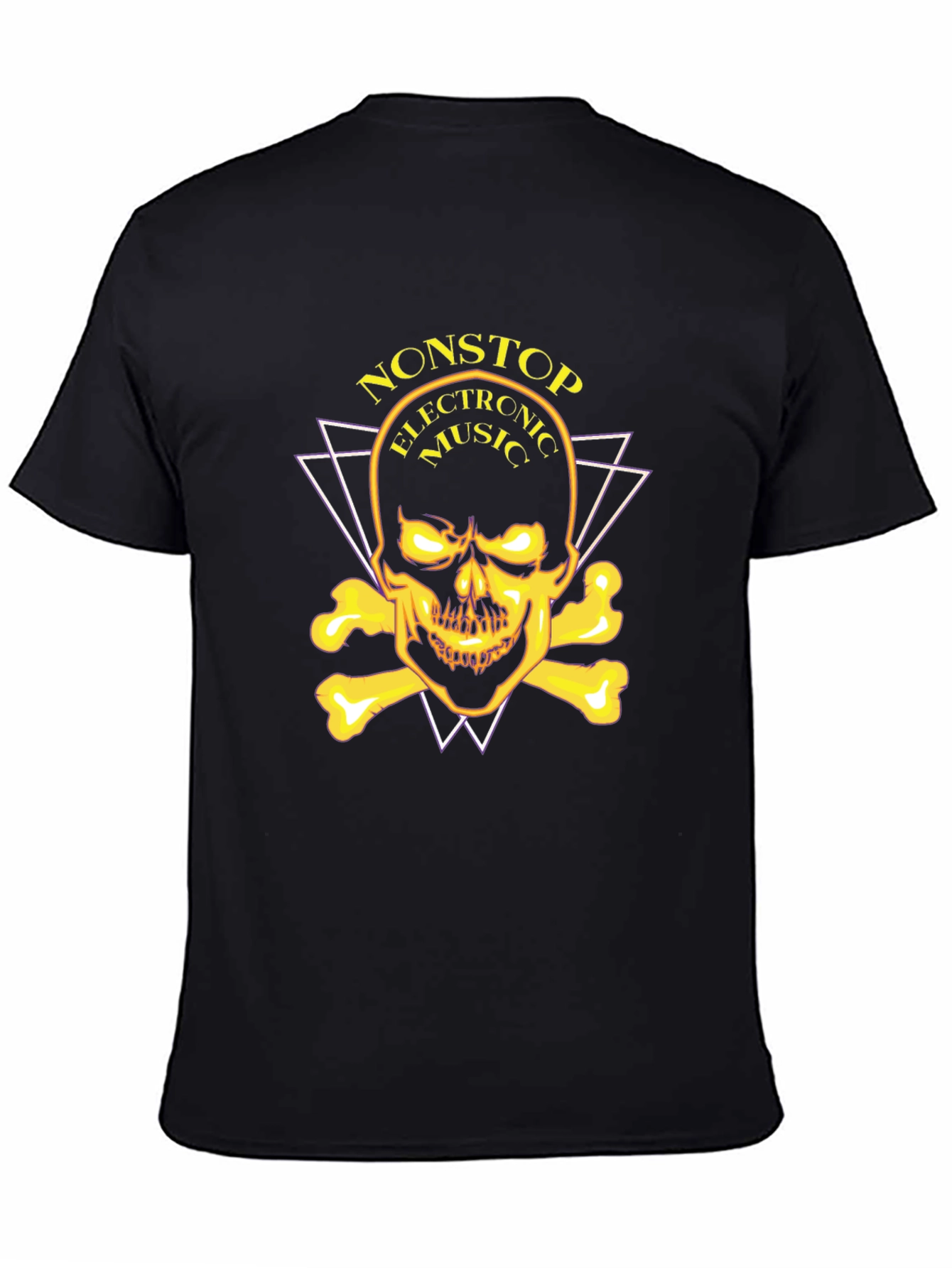 Black Nonstop Electronic Music Skull Graphic Tee view 4
