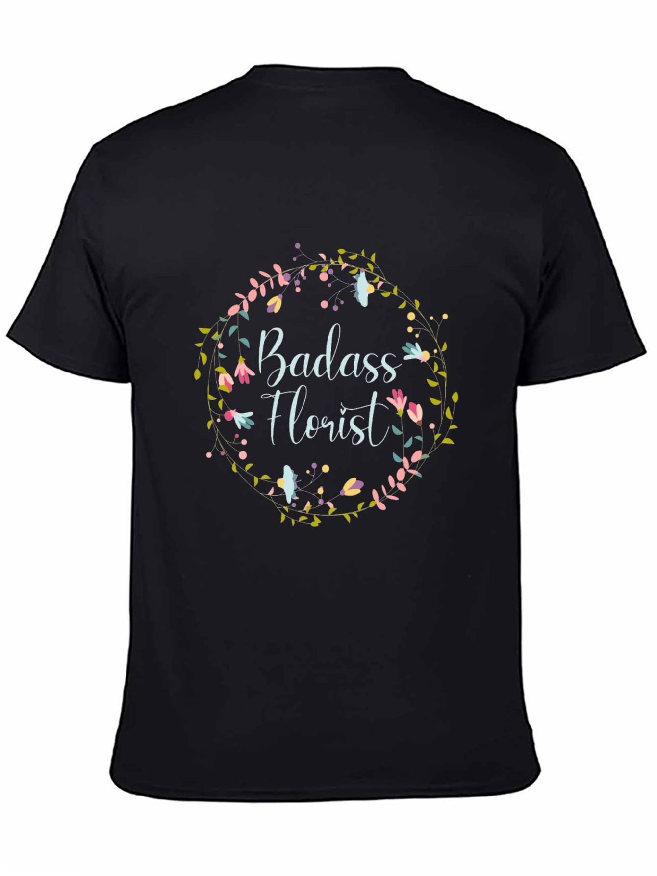 Black Badass Florist Graphic Tee - Floral Wreath Design view 4