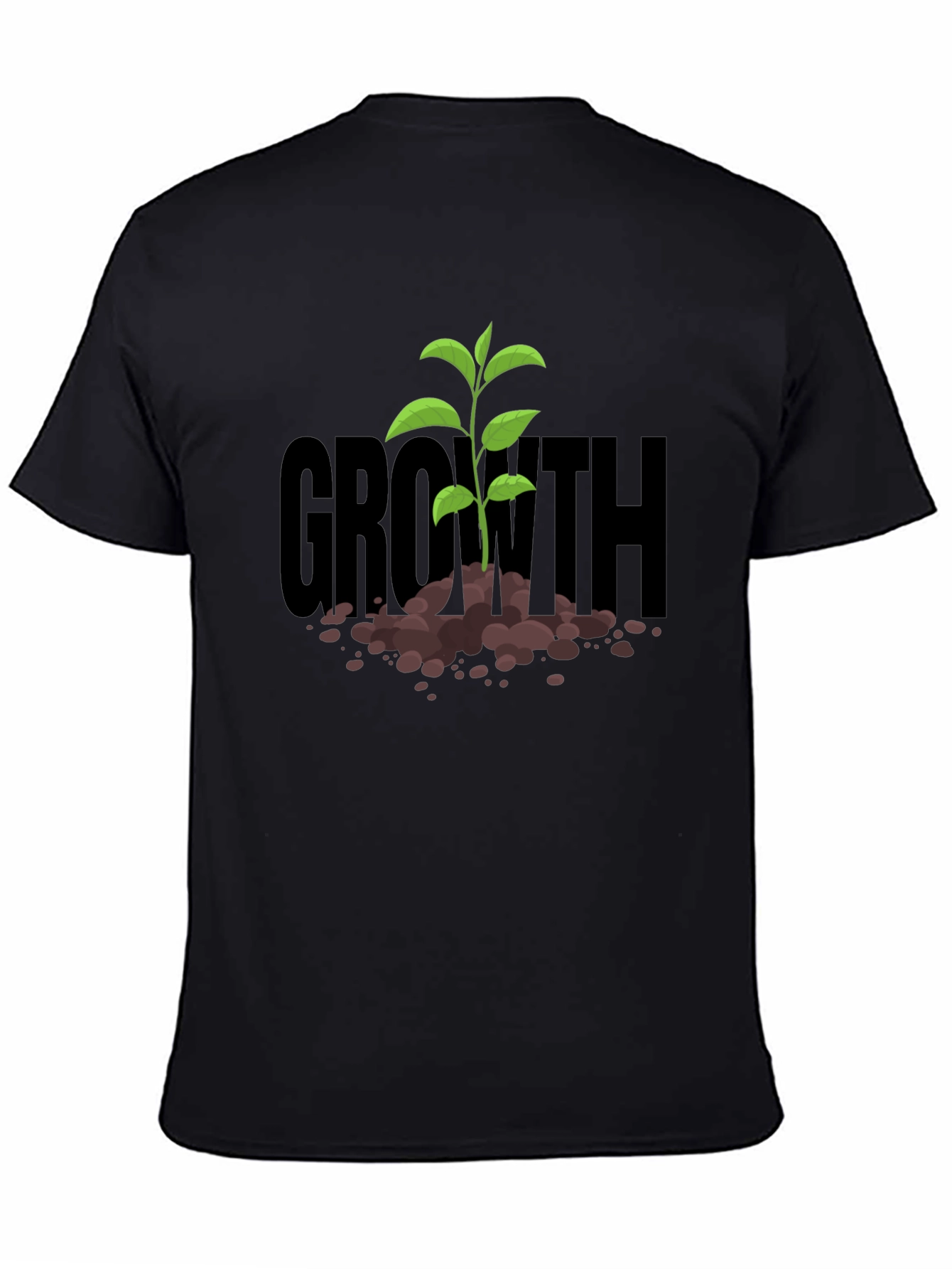 Black Growth Sprout T-Shirt - Black Cotton Tee view 4