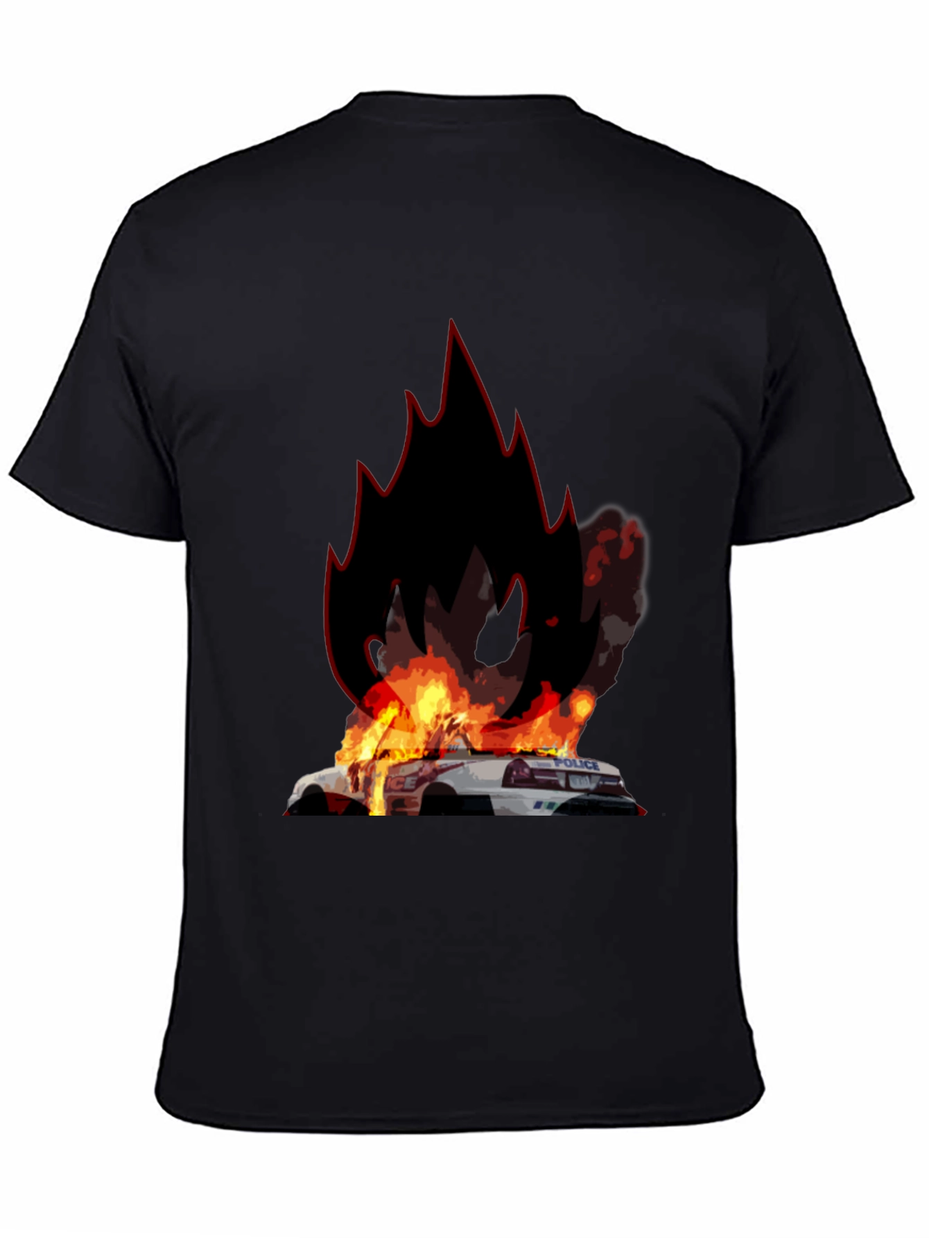 Black Burning Police Car T-Shirt - Bold Graphic Tee view 4