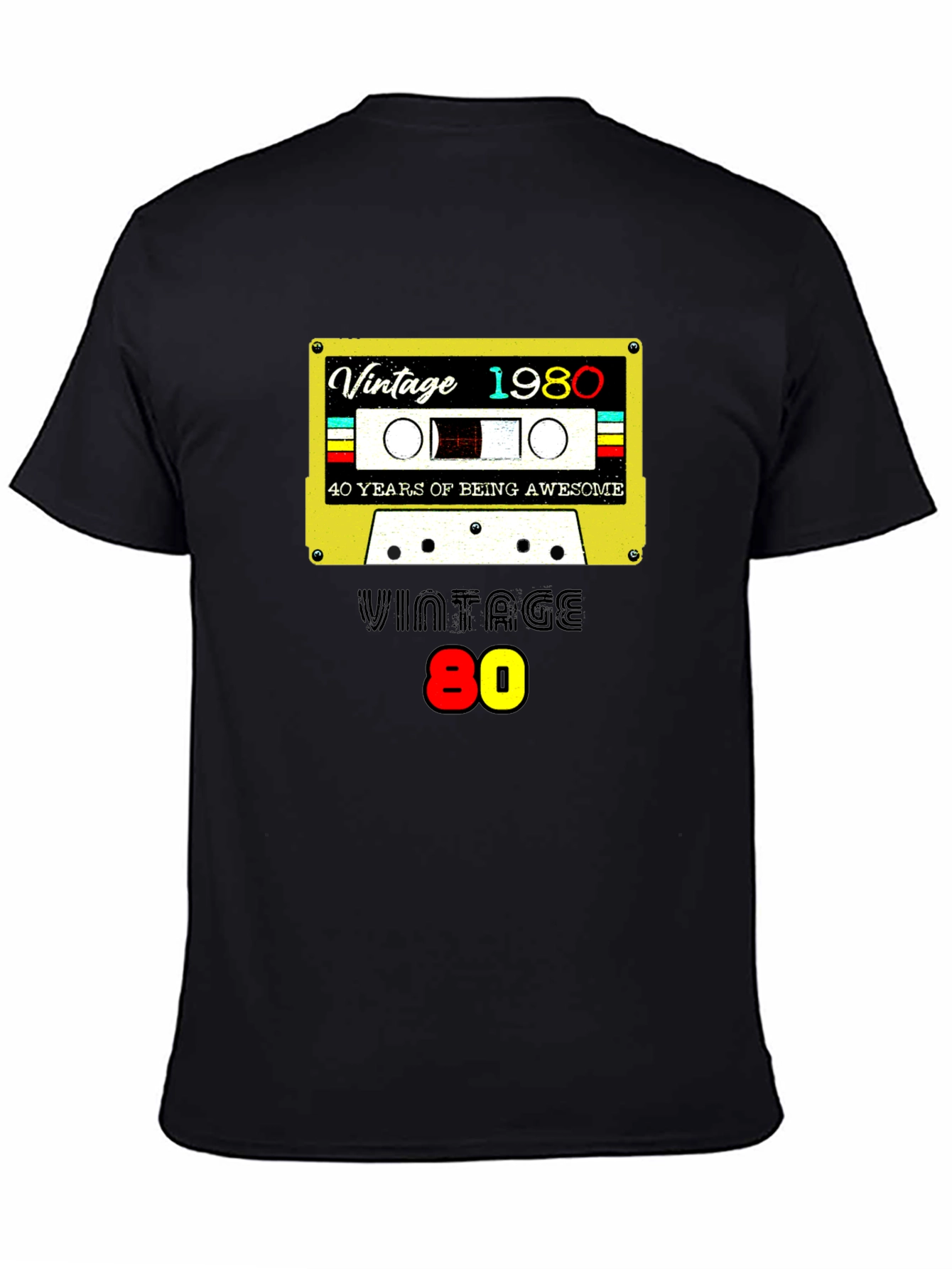 Black Vintage 1980 Cassette Tape Graphic T-Shirt view 4