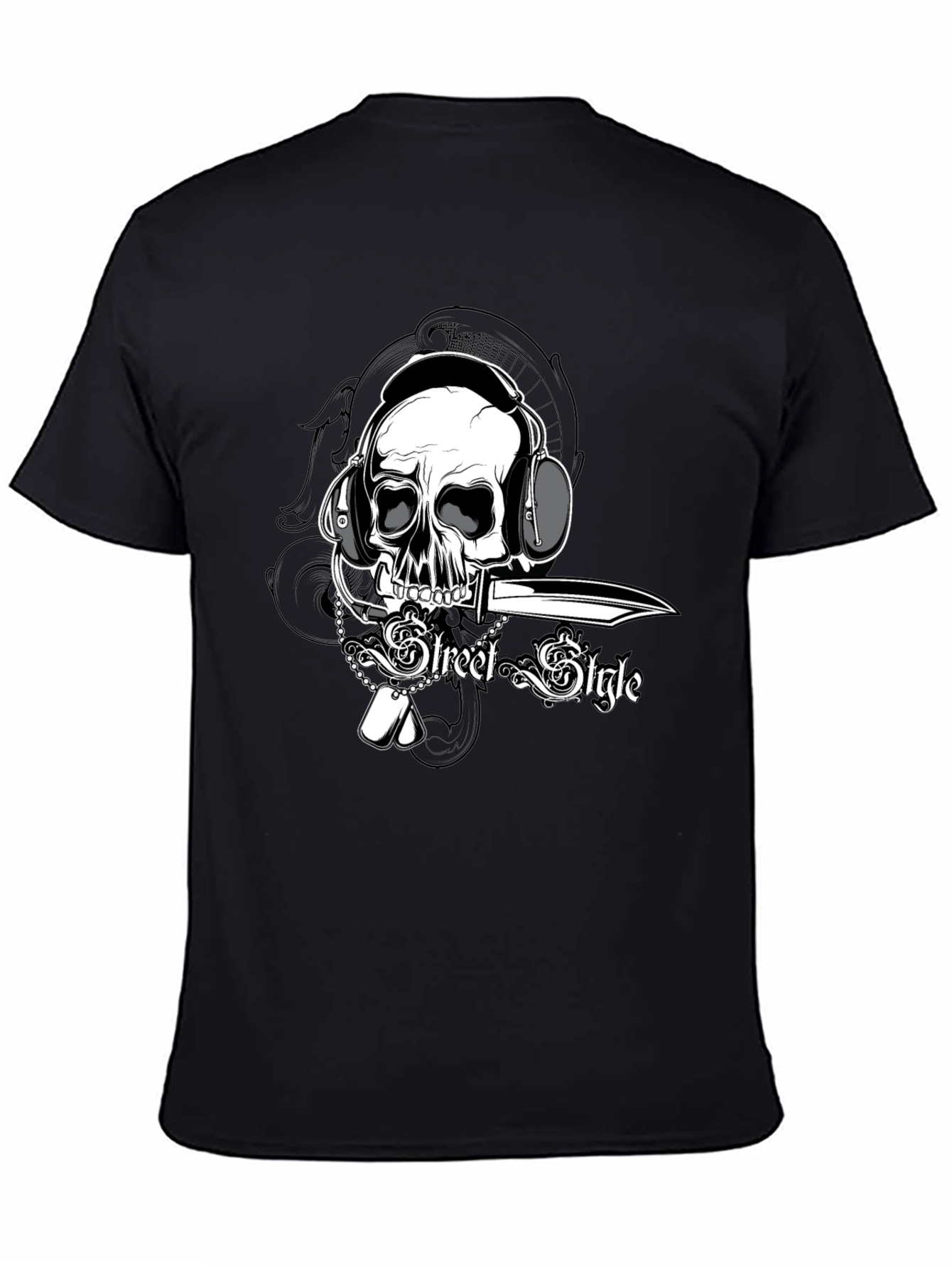 Black Skull with Headphones Graphic Tee view 4